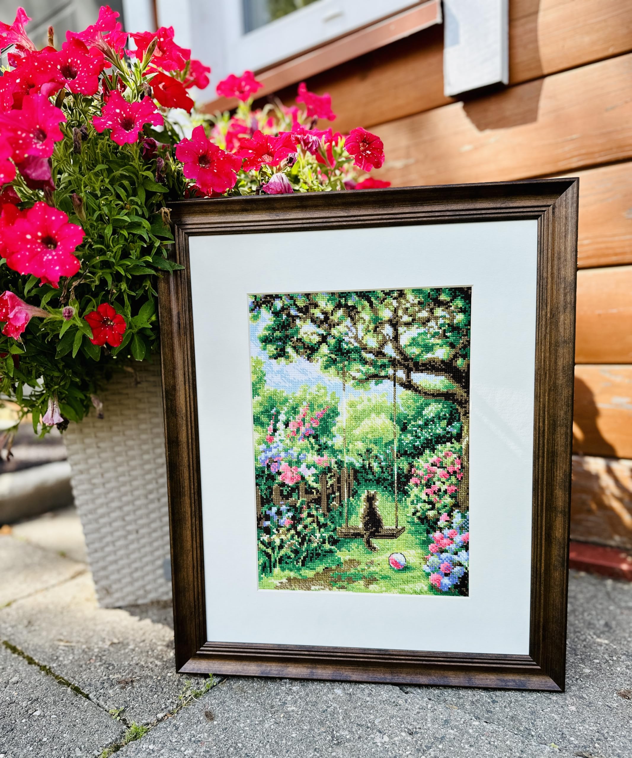 RIOLIS - Altalena da giardino 2114, Punto croce 21x30, Punto croce kit da ricamare, Disegni da ricamare, Embroidery kit, Kit ricamo punto croce