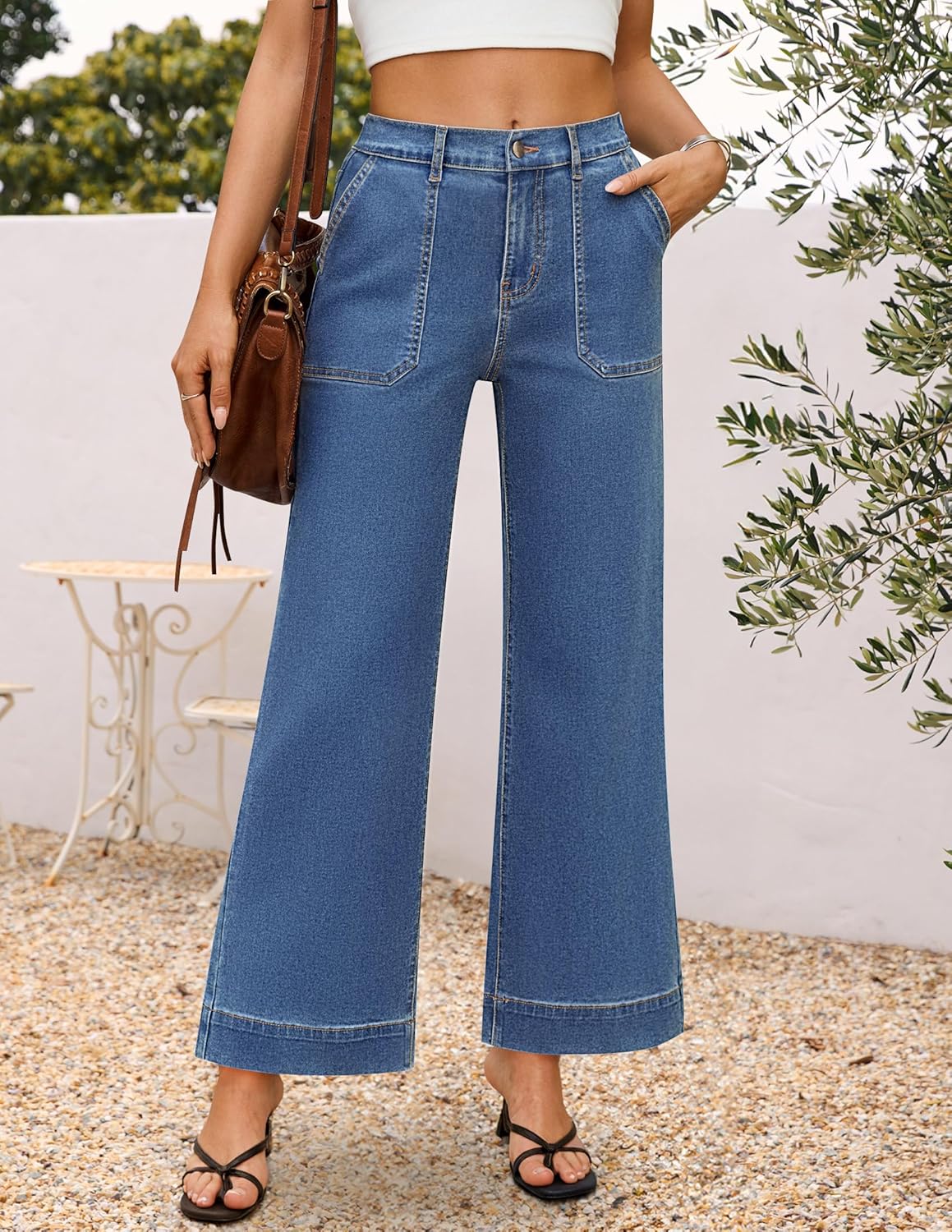 ZESICA Wide Leg Jeans for Women Trendy High Waisted Strechy Loose Straight Denim Pants with Pockets - Image 4