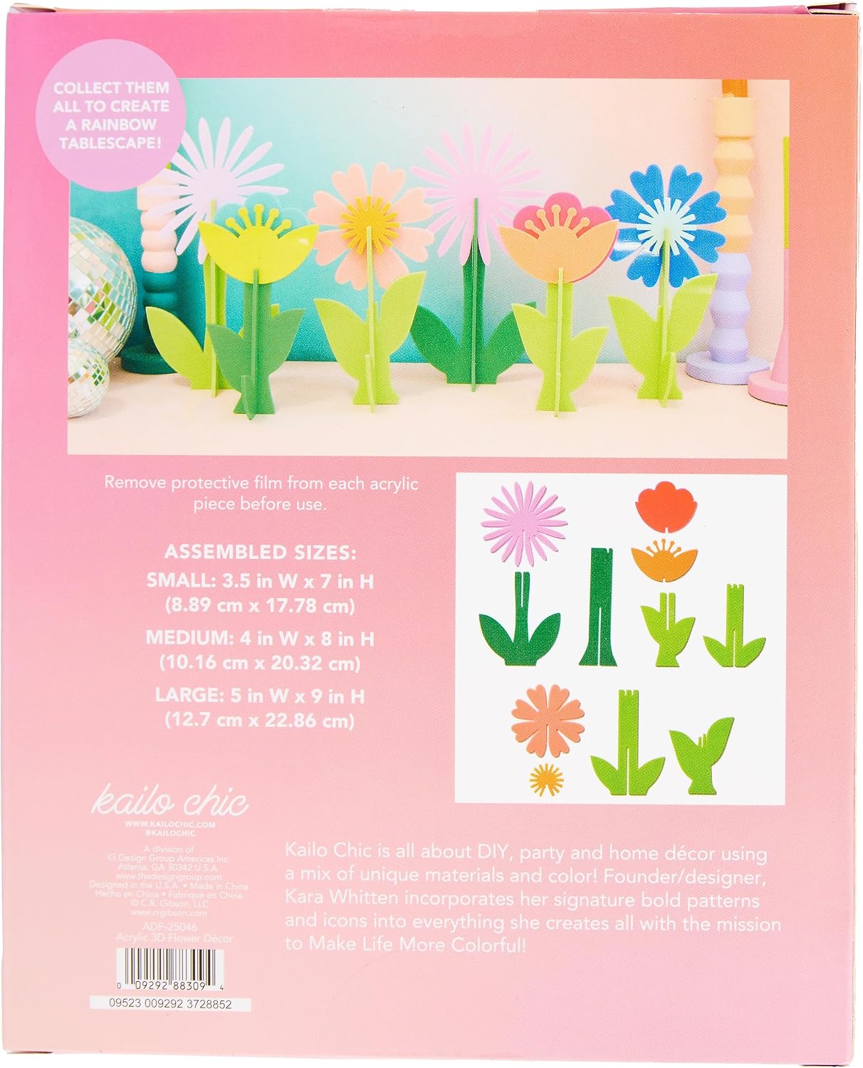 C. R. Gibson Kailo Chic Acrylic Flower Home Decorations, Sizes Vary, Pink and Coral, 3 Pieces