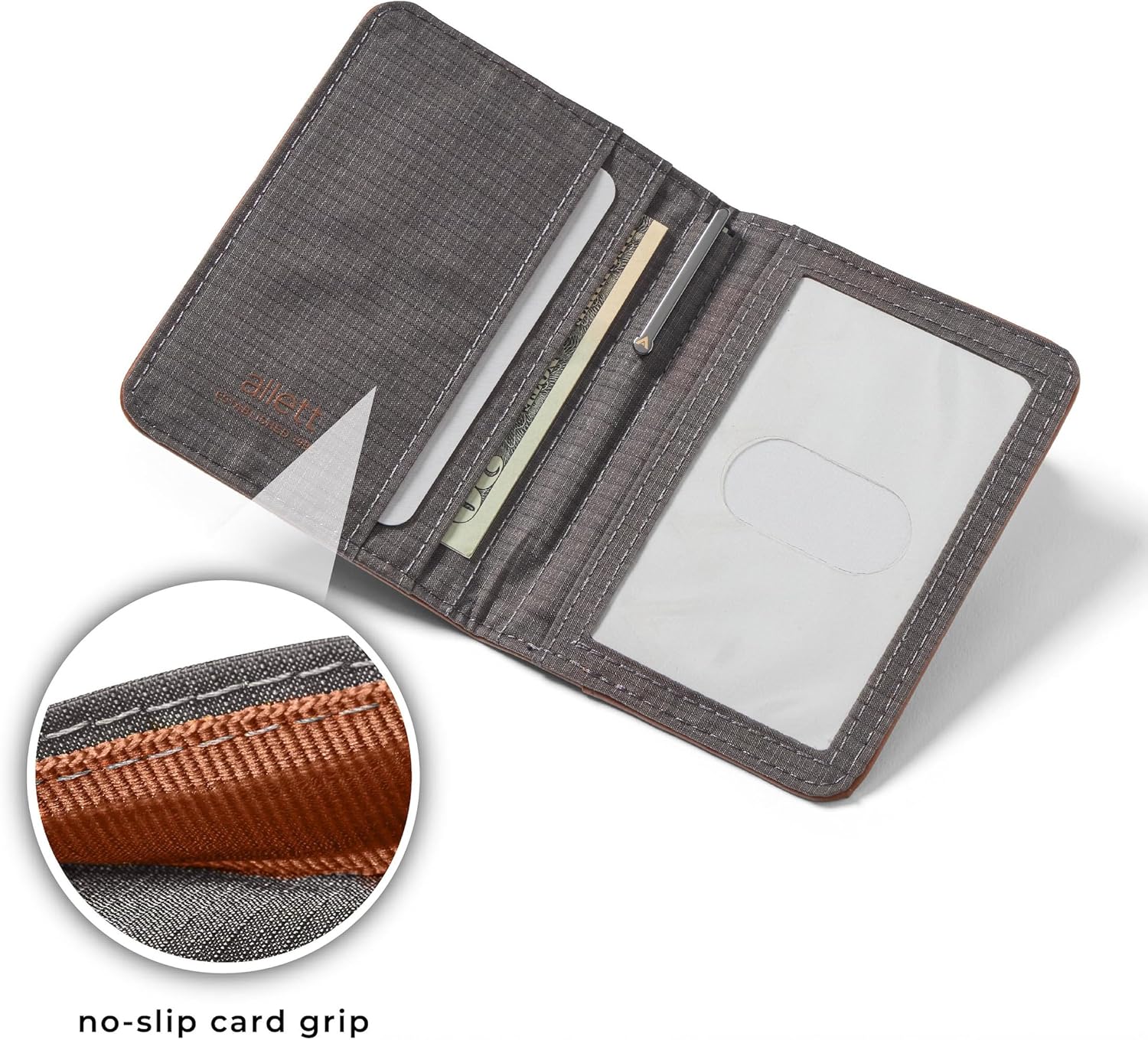 Allett Hybrid Card Wallet, Hazel Brown | Leather, RFID Blocking, Vertical Layout | Minimalist, Bifold, Card Holder, Water Resistant, Thin, Front Pocket | Holds 3-10+ Cards, Cash - Image 4