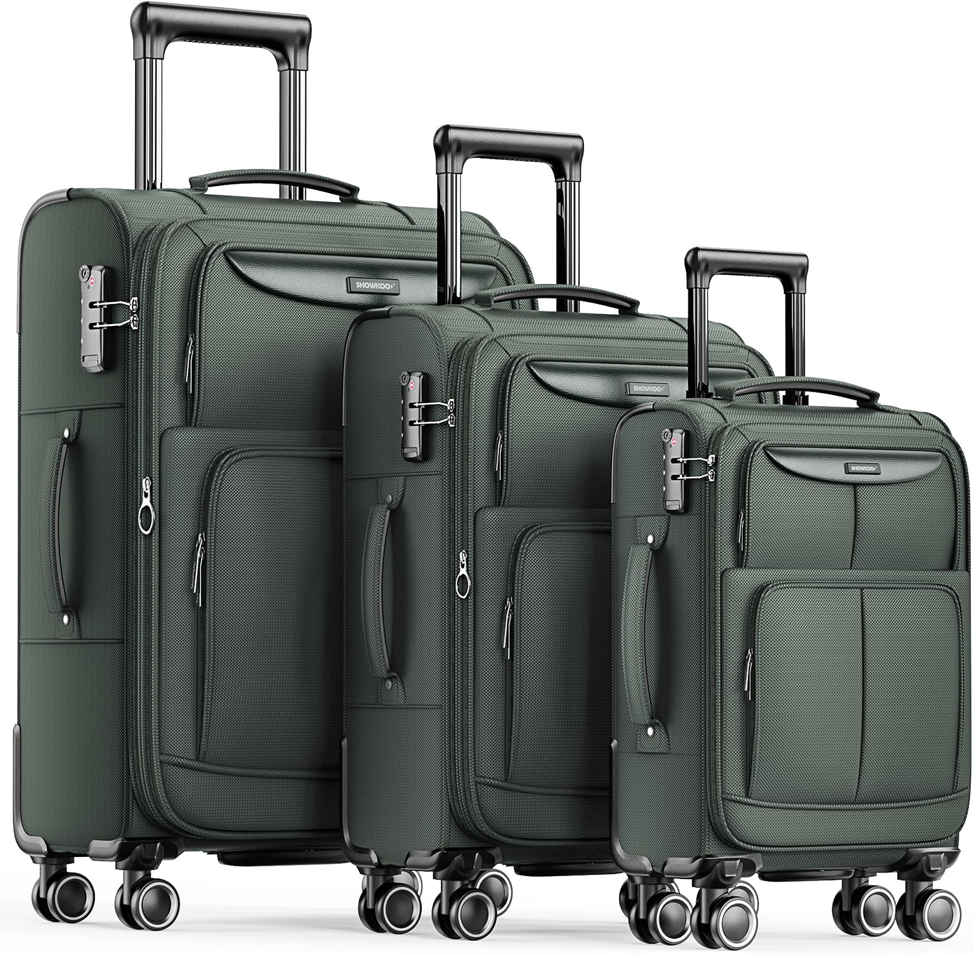 Luggage Sets 3 Piece Softside Expandable Lightweight Durable Suitcase Sets Double Spinner Wheels TSA Lock Armygreen (20in/24in/28in)