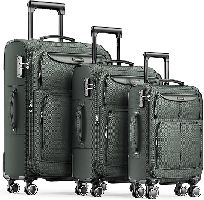 3 Piece Softside Luggage Set - Army Green