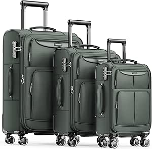 SHOWKOO 3-Piece Softside Expandable Luggage Set - Army Green (20in/24in/28in)