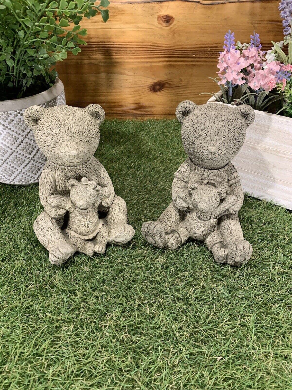 J And L Stone Ornaments Earthy Brown Stone Garden Pair Of Cute Teddy Bear Statue Ornaments