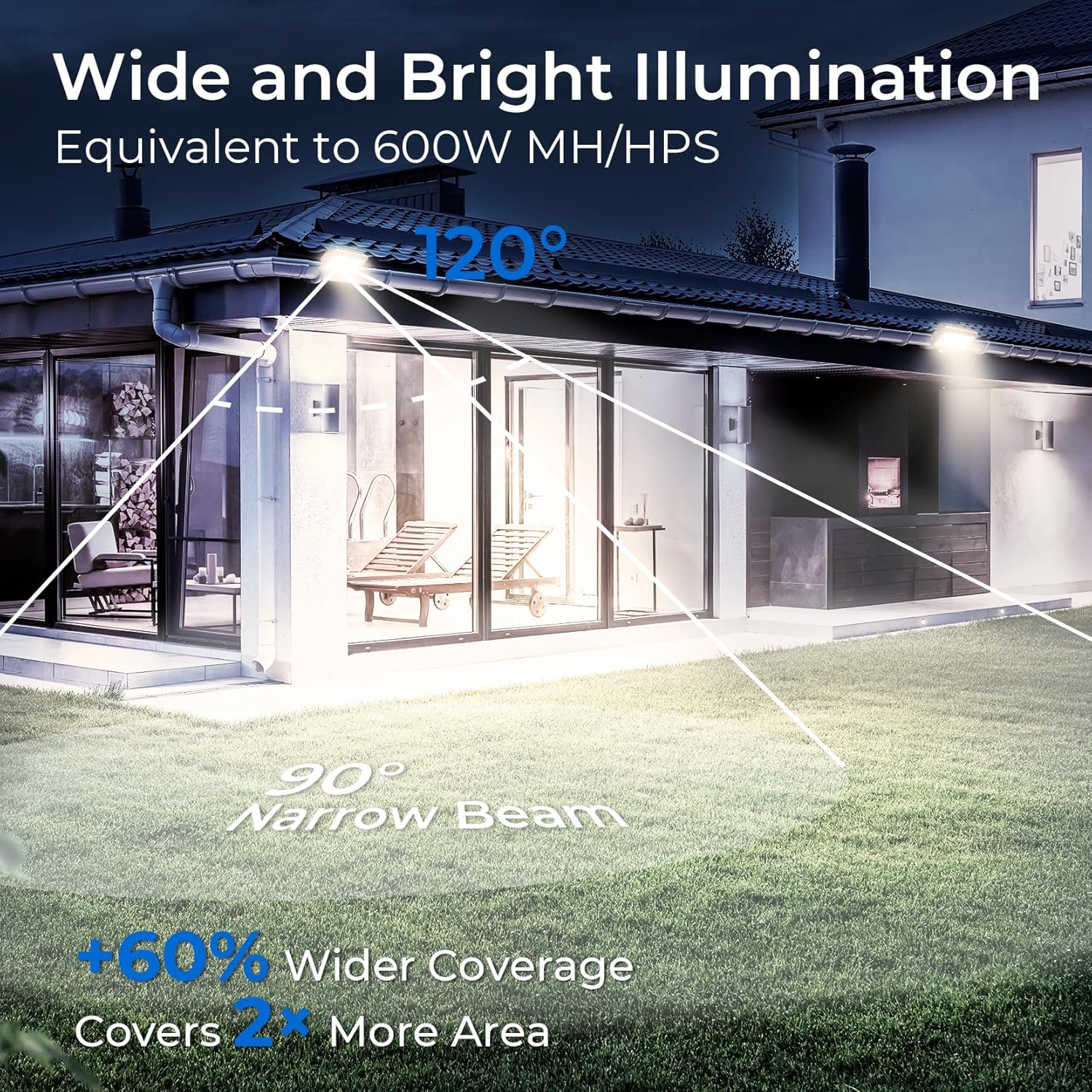 CINOTON 120W LED Flood Lights Outdoor, IP65 Waterproof Exterior Security Wall Lights with 180°Knuckle, 16800LM 120V Outside Aluminum Lighting Fixture for Courtyard Barn Garage 5000K 2 Pack, UL Listed