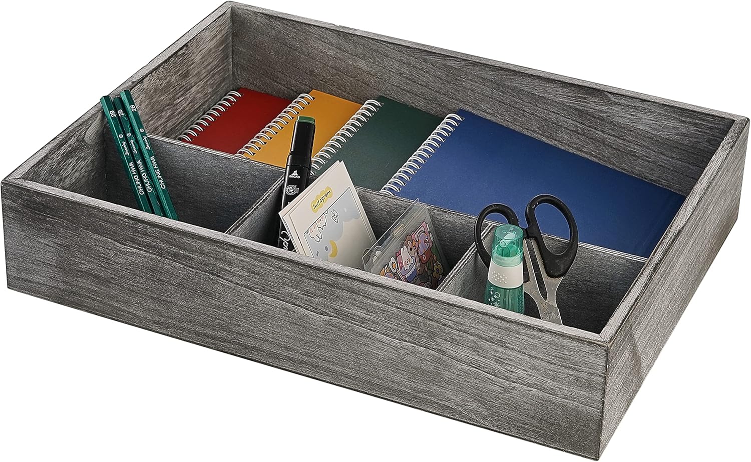 KMwares Rustic wooden Decorative Desk Organizer, Rustic Gray Mail Organizer for Desktop, Office Supplies Tabletop Holder, Nesting Storage Crates