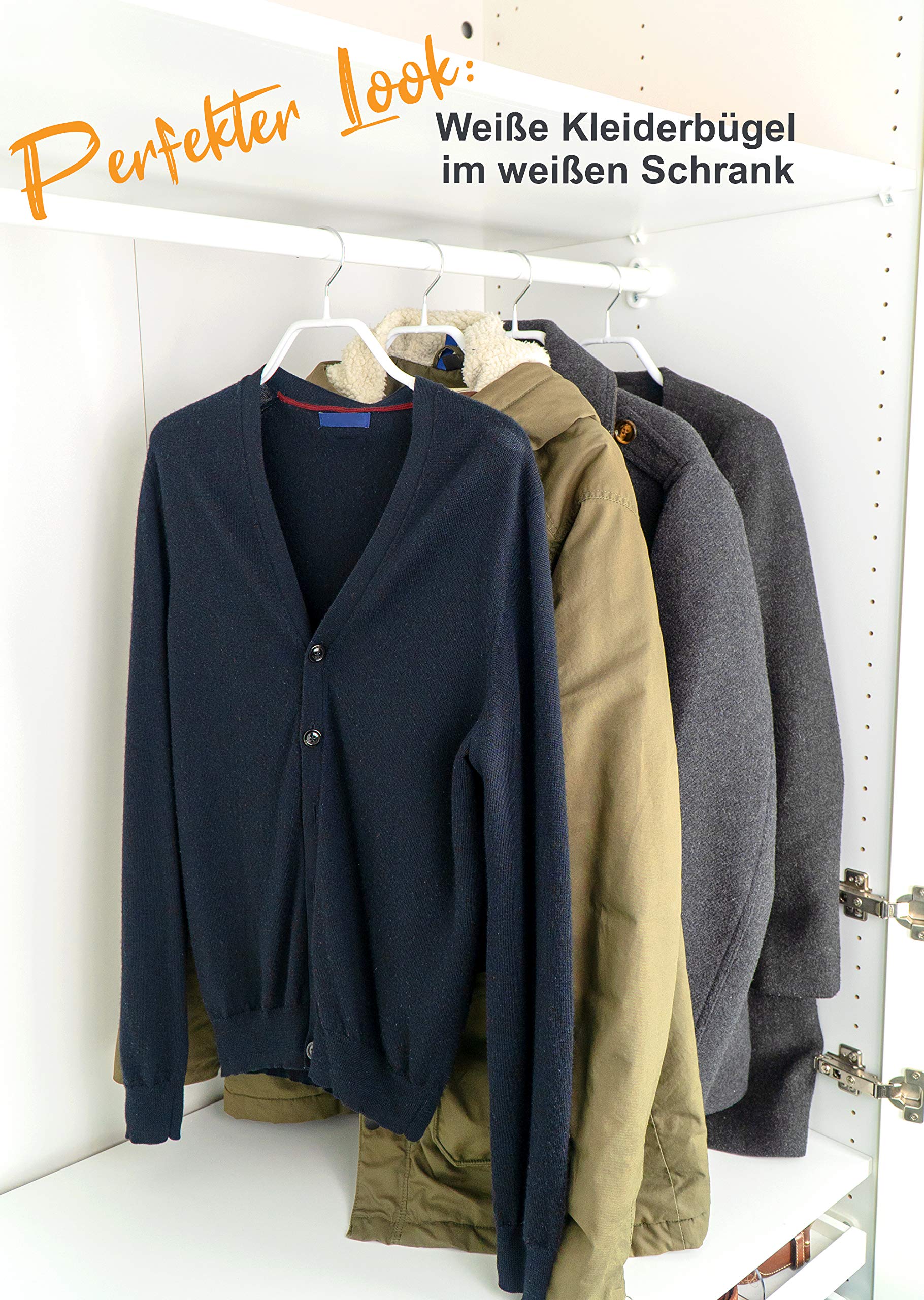 Kleiderbügel aus Metall, 10 Stück vollständig gummiert, extra breite Schulterauflage f. Jacken/Mäntel/Strickwaren, weiß
