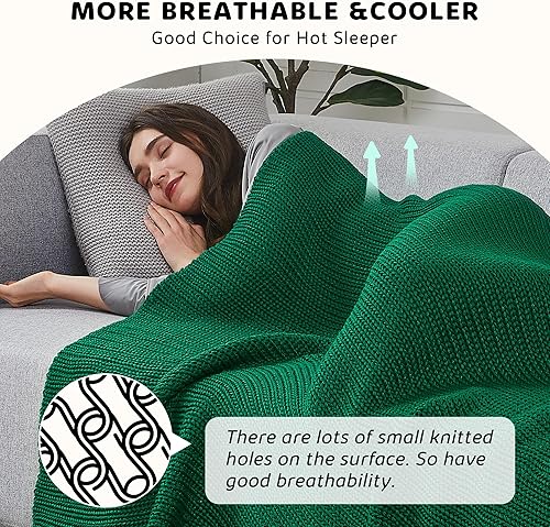 Miniatura 4 de L'AGRATY Manta de punto con peso, 60 x 80 pulgadas, 20 libras, manta pesada de punto grueso refrescante para adultos, manta de ganchillo trenzado,