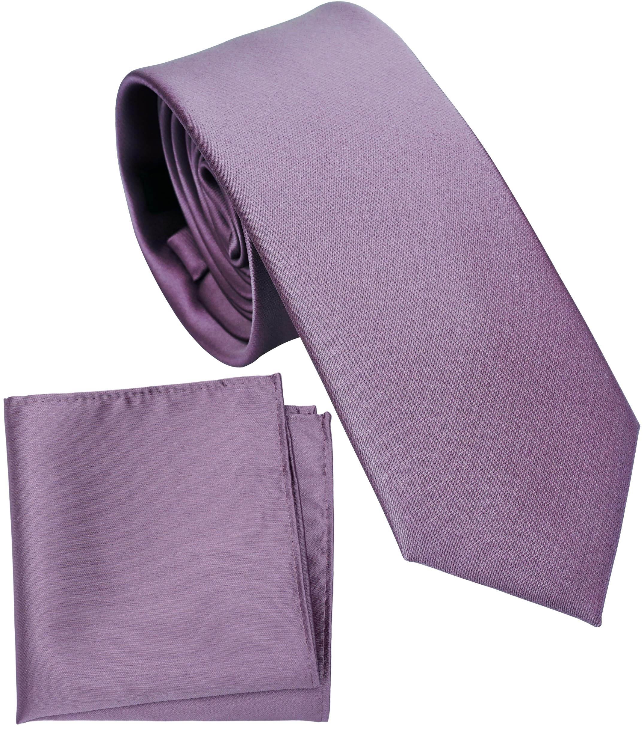 Boy's Solid Tie with Pocket Square Set, Regular Necktie for Children and Kids, Self-Tied