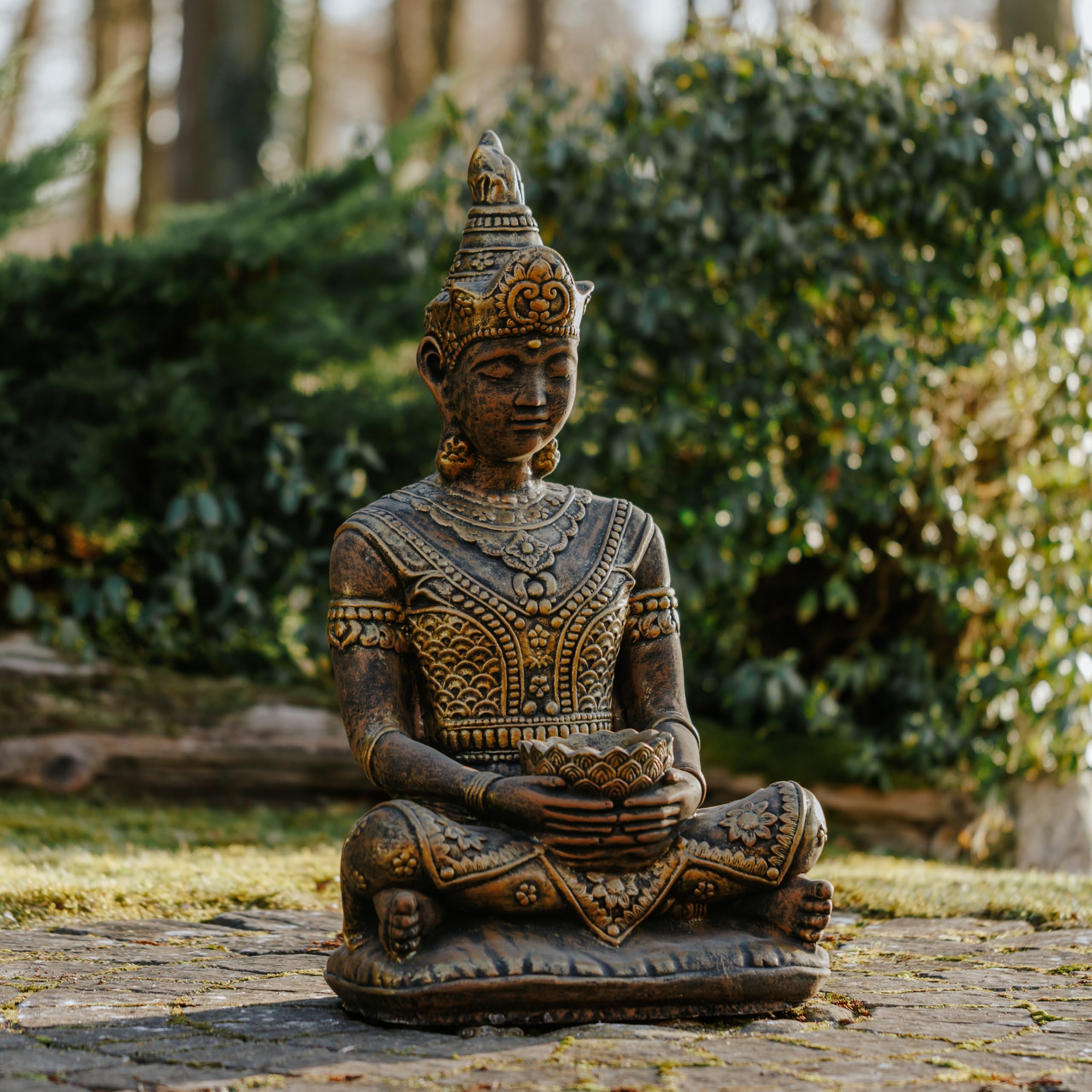 gartendekoparadies.de Statue de Bouddha thaïlandais en pierre moulée résistante au gel, hauteur 80 cm, 75 kg, pour extérieur (doré)