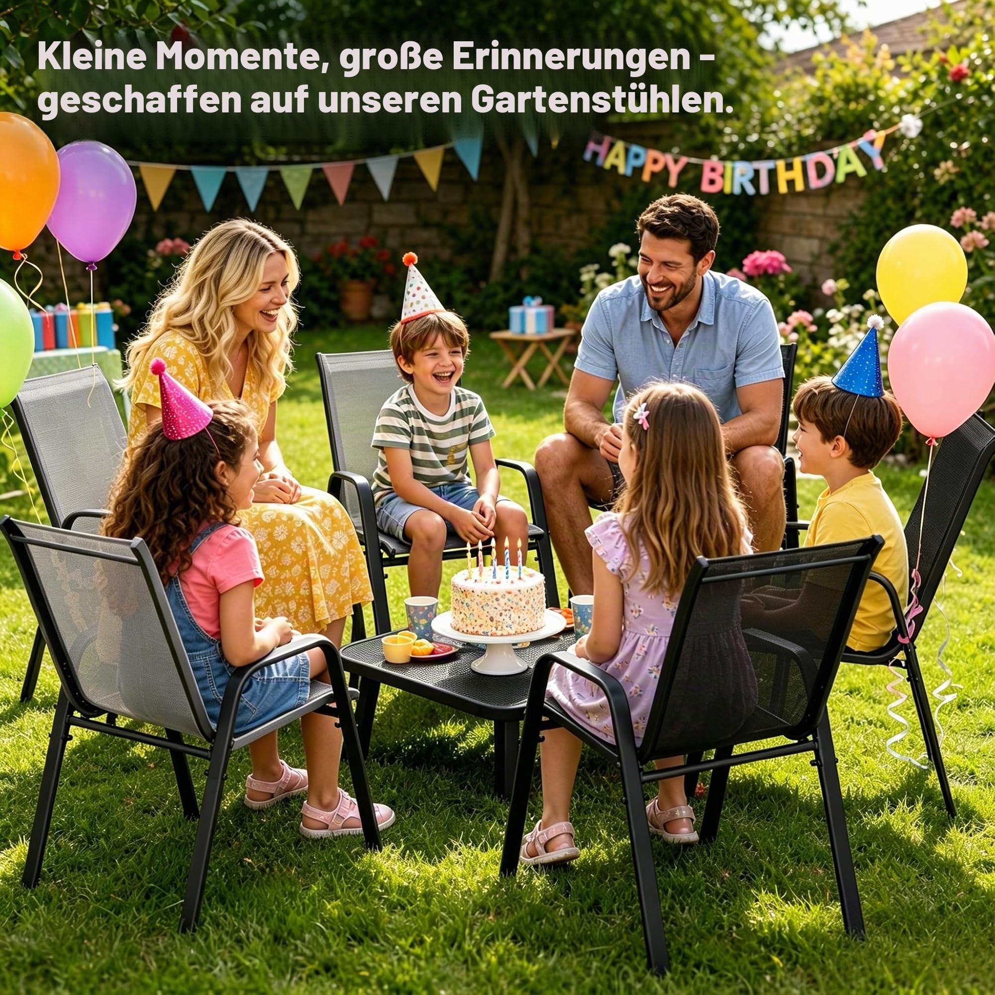 2026 Aufwertung Hochlehner 4er Set Gartenstühle wetterfest, Stapelbar Terrassenstühle Sitzgruppenstühle mit hoher Rückenlehne & atmungsaktivem Textilen, Ideal für Garten, Balkon, Terrasse und Camping