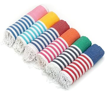 HAVLULAND - 3 Piece Quick-Dry Oversize Turkish Beach Towels, Bath Towel, 100% Cotton, Multicolor, 72" x 40"