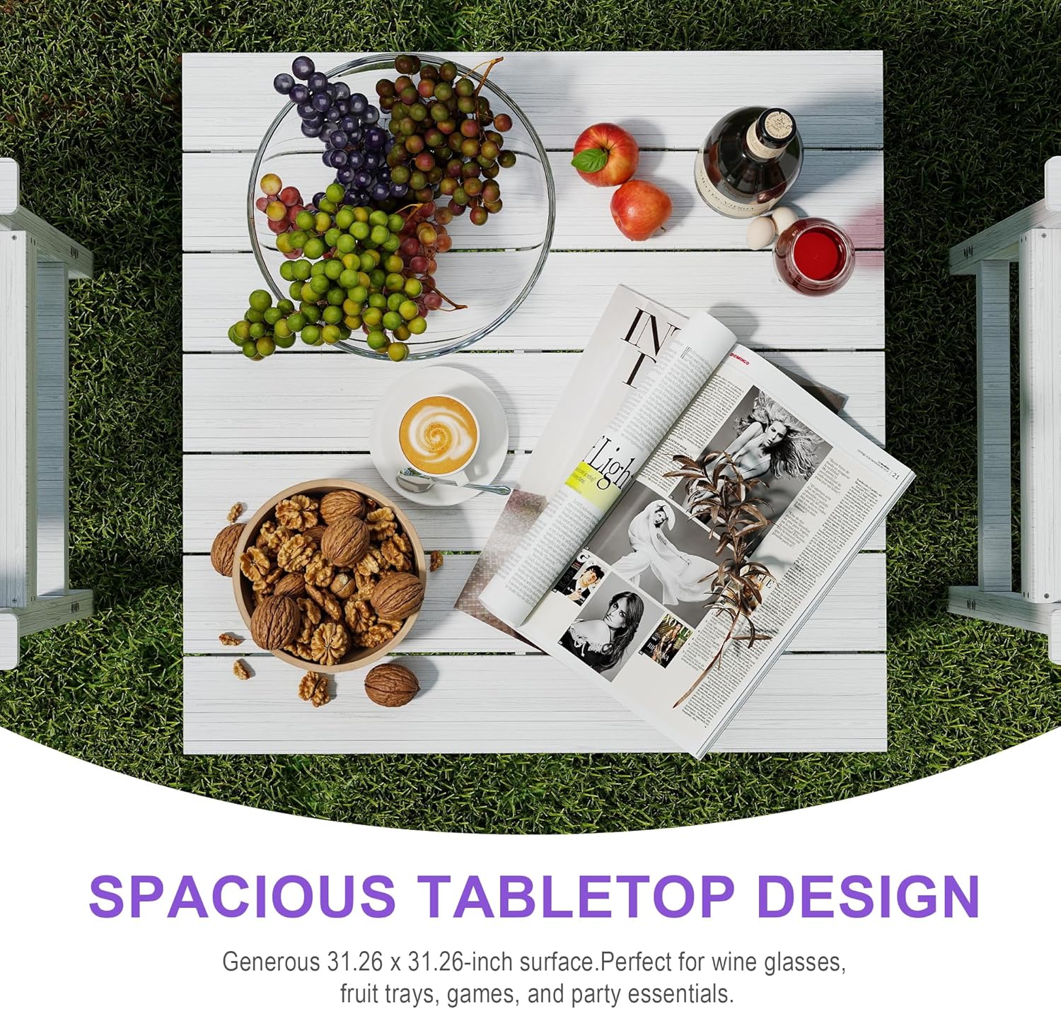 Domi HDPE Adirondack Patio Table and Chairs Set of 5, Outdoor HDPE Patio Bar Set, All Weather Bar Chairs and Table Set for Patio, Balcony, Backyard, Poolside, White
