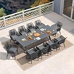 PURPLE LEAF 7 Pcs Patio Dining Set with Weather Resistant Aluminum Dining Table and Wicker Rattan Chairs Soft Cushions Modern Furniture Patio Dining Set for Backyard Indoor Decor Kitchen,Champagne