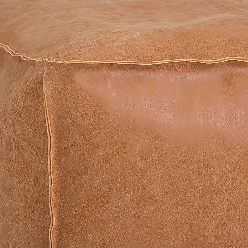 Miniatura 16 de SIMPLIHOME Brody - Puf cuadrado grande de 30 pulgadas de ancho, color gris envejecido, otomana de piel sintética vegana, reposapiés o asiento