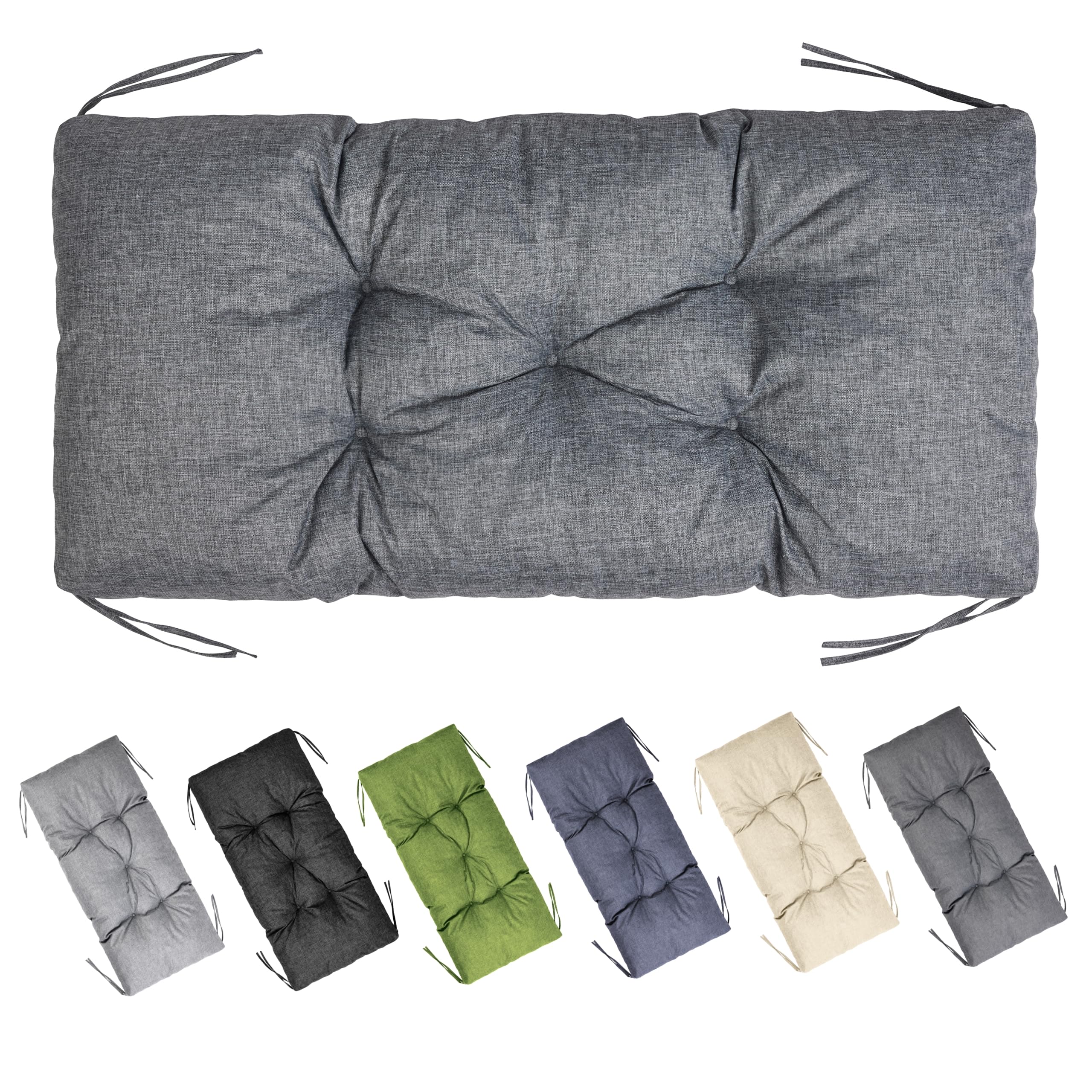 Garronda Bankauflage wasserabweisend 100x50 cm ca. 10 cm dick Sitzkissen Outdoor für Gartenbank und Hollywoodschaukel Polster Auflage für Sitzbank UV-beständig mit Bändern GD-0219 Grau