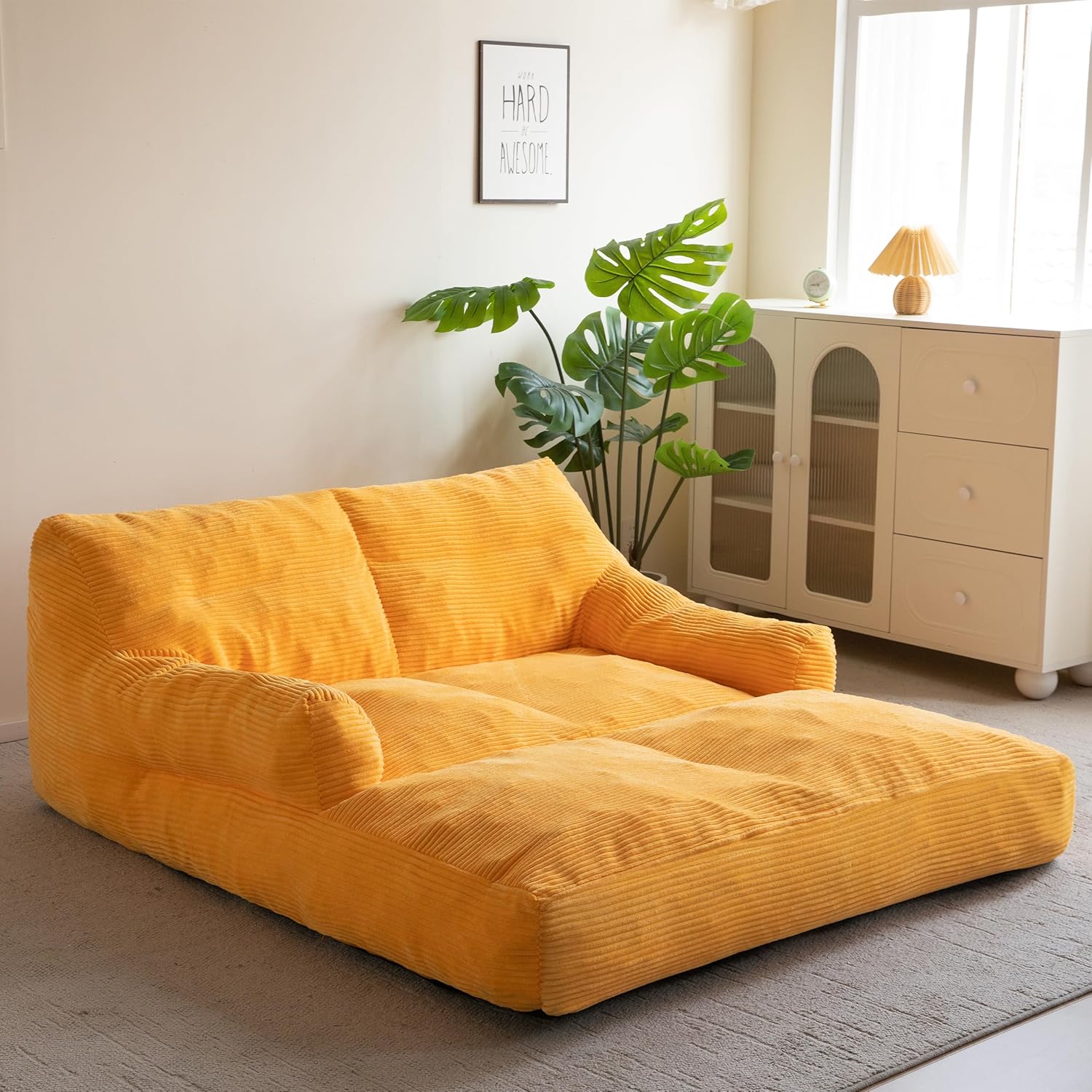 HIGOGOGO Giant Human Dog Sofa Bed, Extended Large Comfy Floor Couch for Pet Families, Corded Fabric Orthopedic Dog Bed for Human with Supportive Foam & Anti-Slip Bottom, XXXL Size, Orange