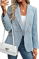 ELLEVEN Women's Double Breasted Tweed Blazer - Long Sleeve Business Casual Jacket for Office & Street