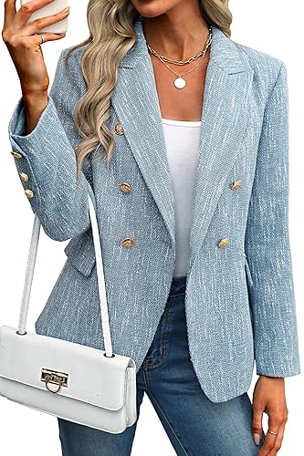 ELLEVEN Women's Tweed Blazers Business Casual - Long Sleeve Double
