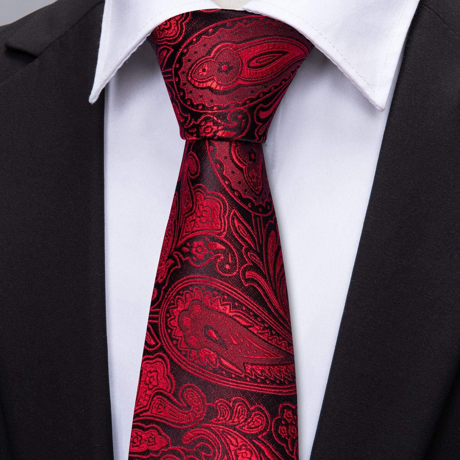 Barry.Wang Men Ties Paisley Woven Silk Necktie Set with Pocket Suqare Cufflinks Formal - Image 6