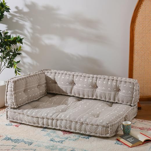 ASHEVILLE® No Wood Foldable Modular Sofa Set | Low Floor Seating, Corner Cushion Sofa, 2-Person Lowseat, Handcrafted, Dabu...