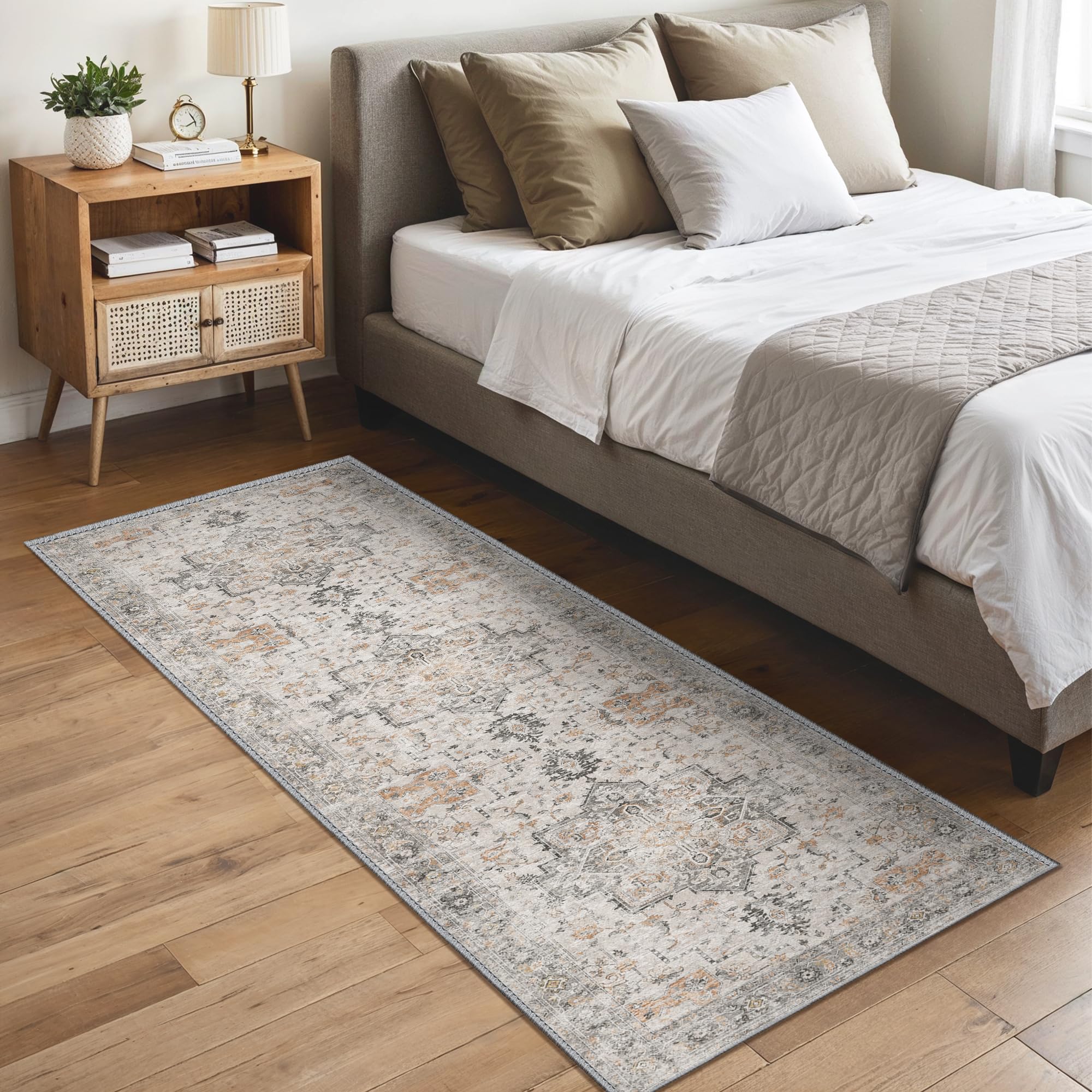 GENIMO Small Machine Washable Rugs 60x120cm, Vintage Bedside Rug, Non-Slip Doormat, Boho Area Rugs, Low Pile, Non-Shedding