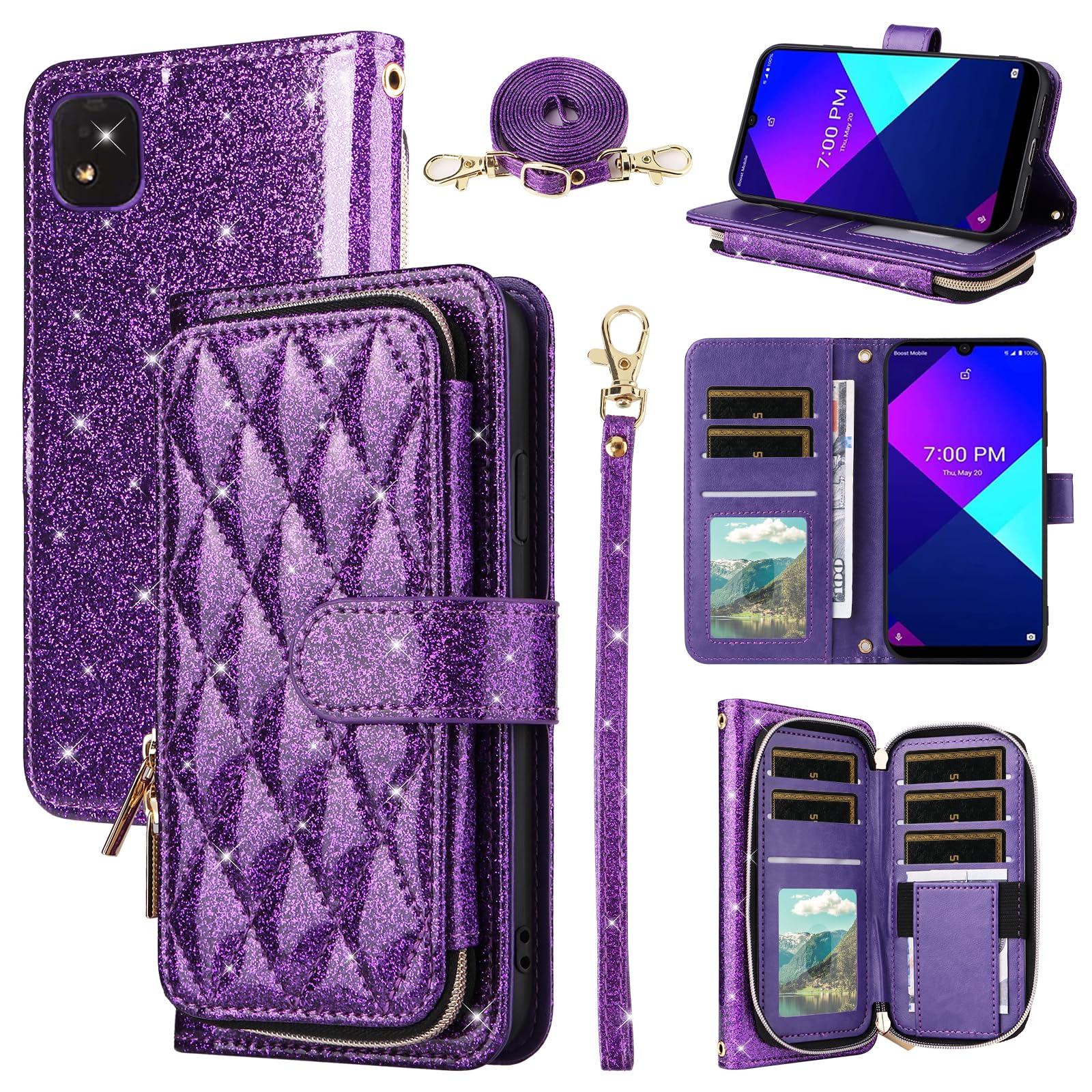 Furill Wallet Case for Wiko Life U316AT with Wrist Strap Crossbody Shoulder Strap Luxury PU Leather 9+ Card Slots Zipper Purse Stand Cell Accessories