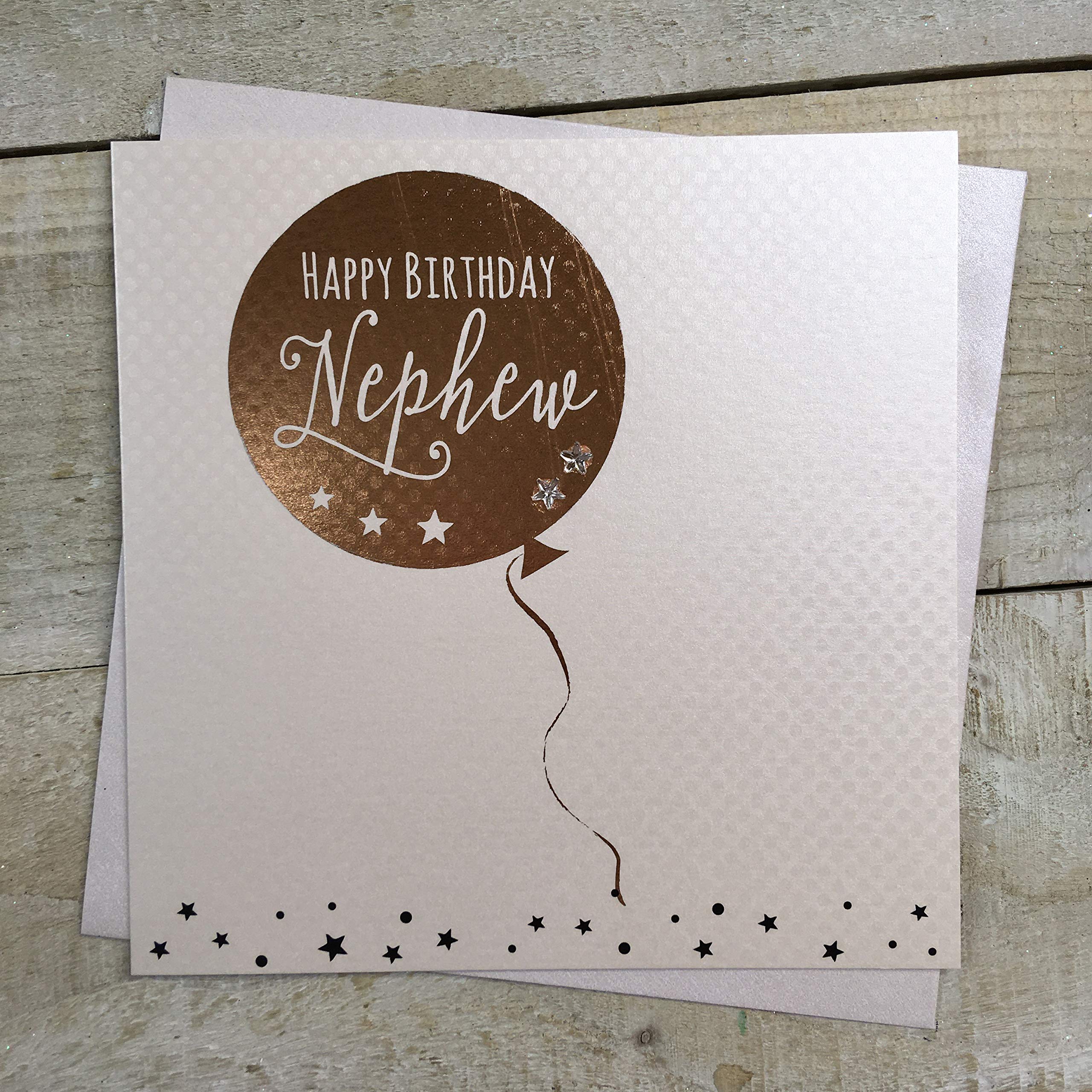 Happy Birthday Nephew- Mens Foiled Balloon Birthday Card Hand Finished by White Cotton Cards KM20