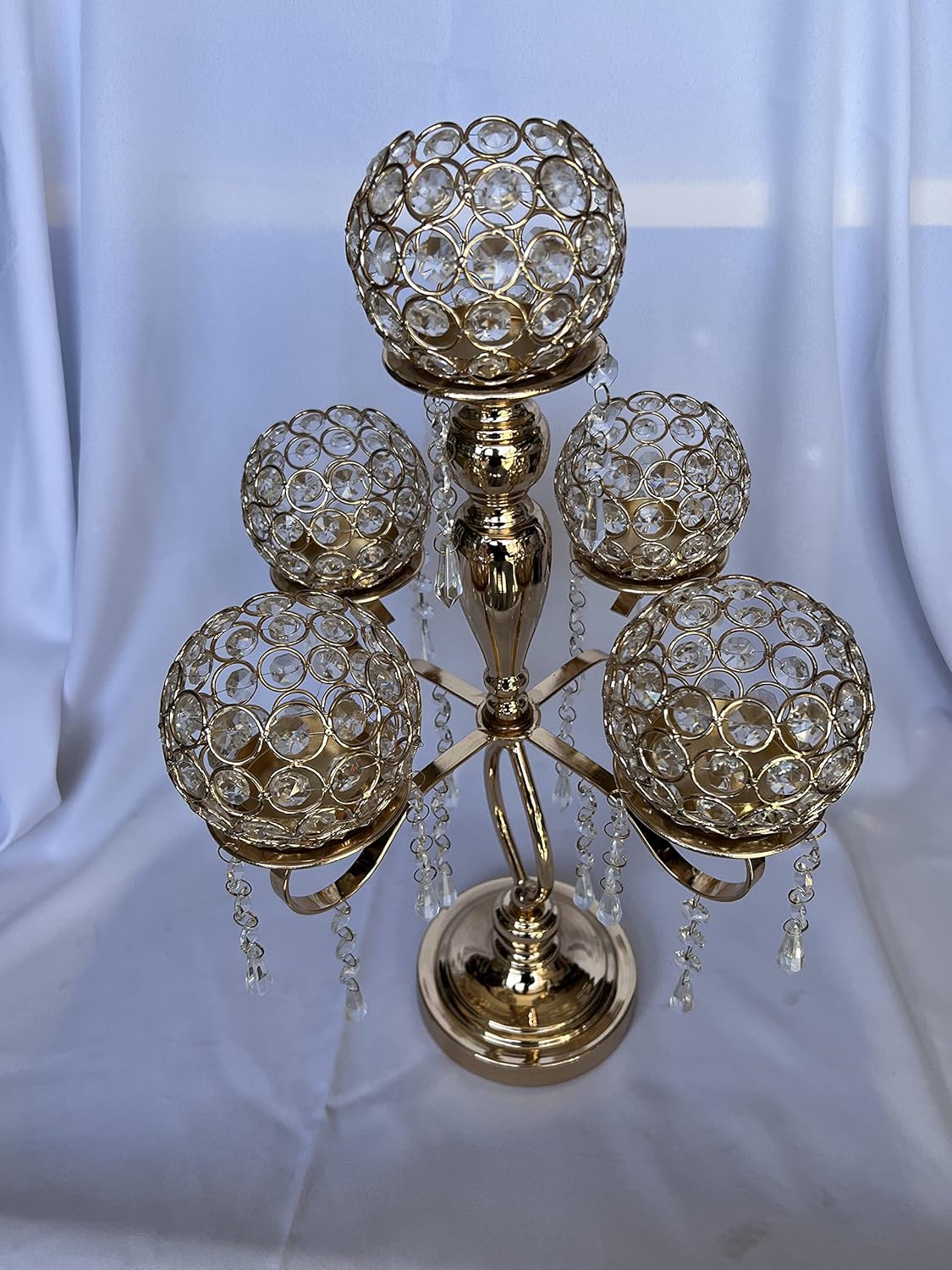 Crystal Candle Holder - Candelabra Floor Stand x5 (Silver)