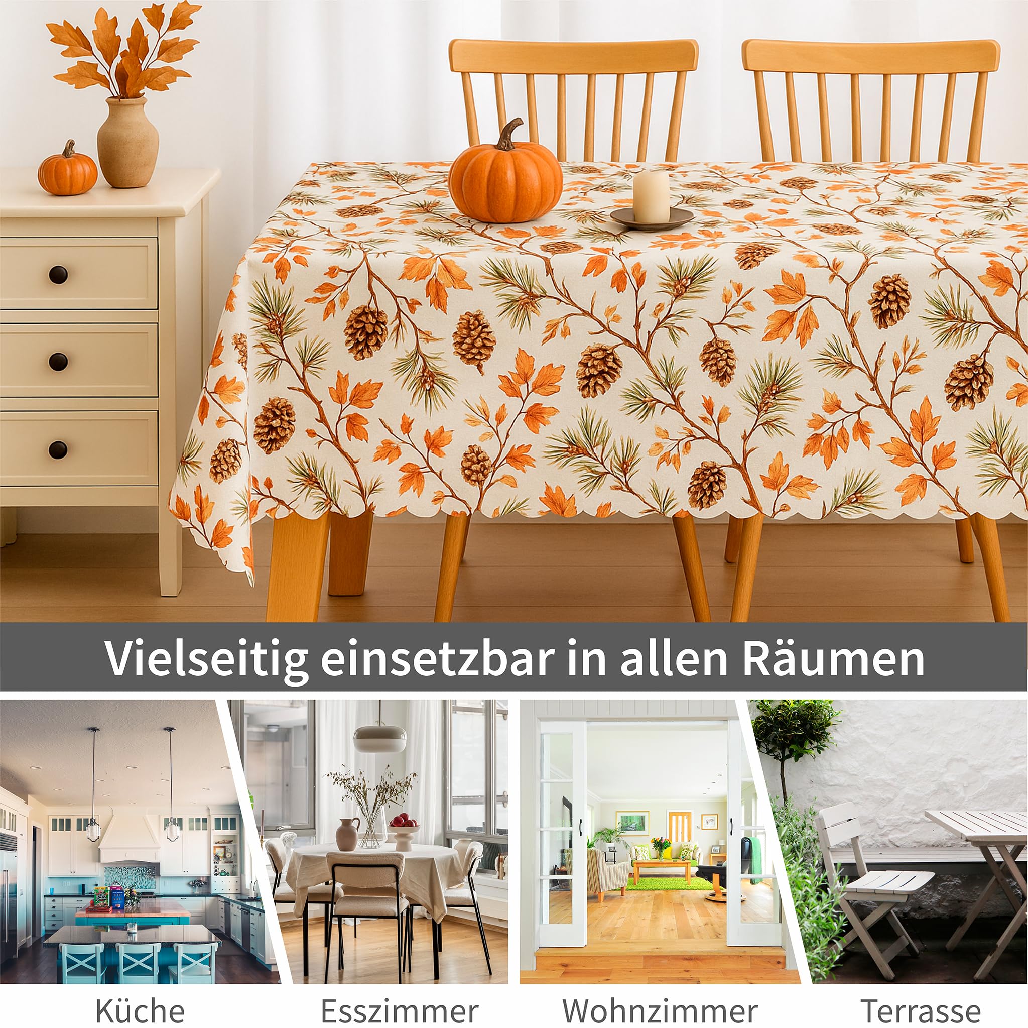 Tischläufer Herbst 45 x 140 cm mit gewebtem Kürbismotiv Gobelin-Art - Tischdeko für Küche & Tisch