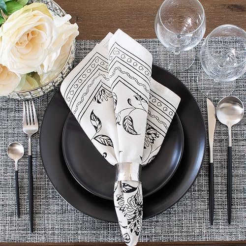 Miniatura 4 de Servilletas de mantel negro y blanco roto, (20 x 20 pulgadas) correctamente acabadas, sin bordes deshilachados, para el hogar, cocina, comedor