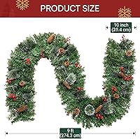 Vista 4 de Joiedomi - Guirnalda de Navidad de 9 pies preiluminada con 50 luces de cadena, cerdas, conos de pino, bayas de acebo para decoraciones de invierno