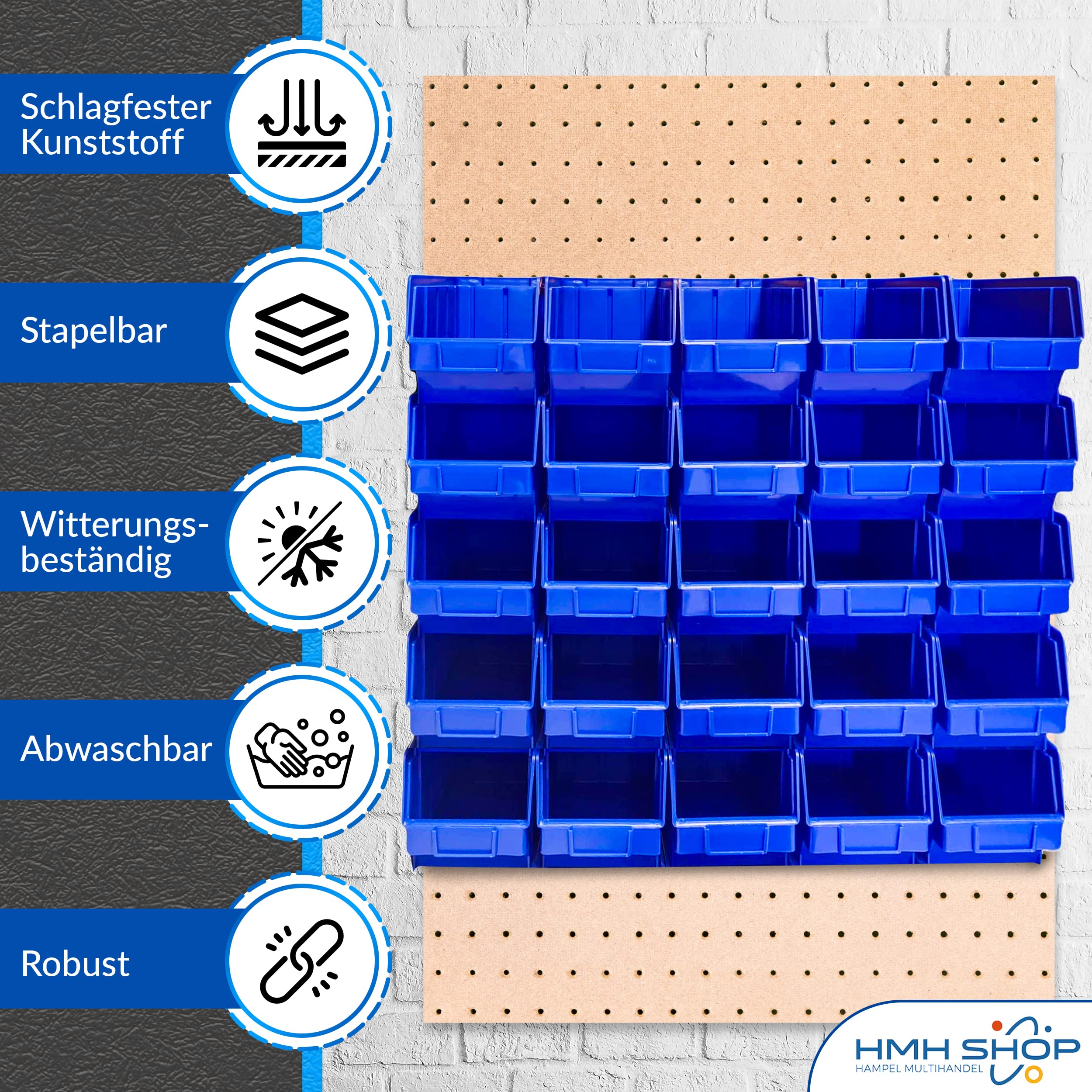 26x Stapelboxen Blau Größe 3 (BxTxH) 145x248x127mm stapelbar blaue Sichtbox Regalbox Lagerbox Sichtlagerkästen Stapelkästen