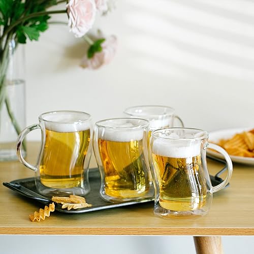 Miniatura 6 de BTaT - Tazas de cerveza de vidrio de doble pared, paquete de 4, 16 onzas (16.9 fl oz), aptas para congelador, estilo Stein