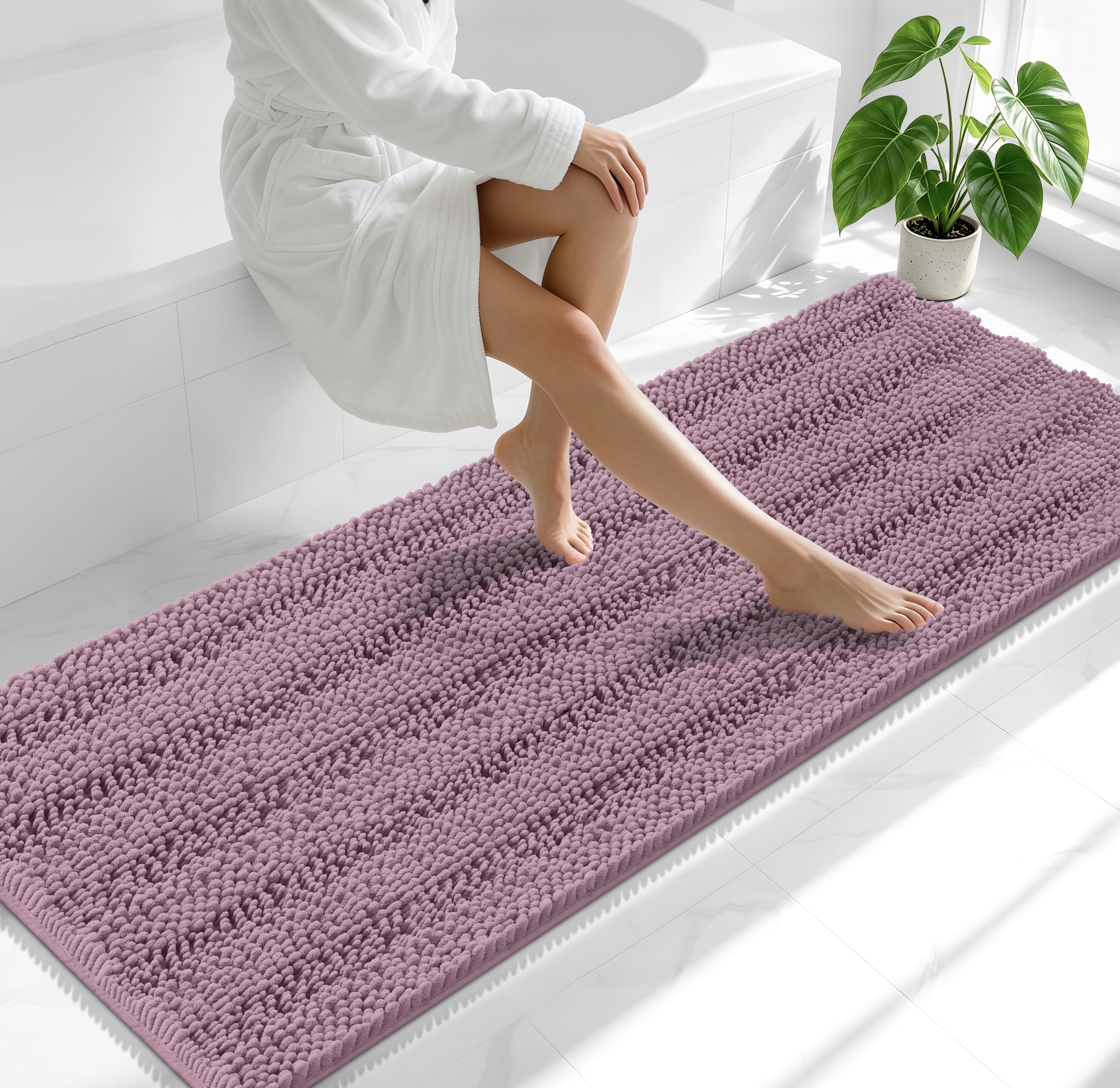 Smiry Thick Chenille Bathroom Runner Rugs 70x24, Soft Bath Mat, Deep Plum