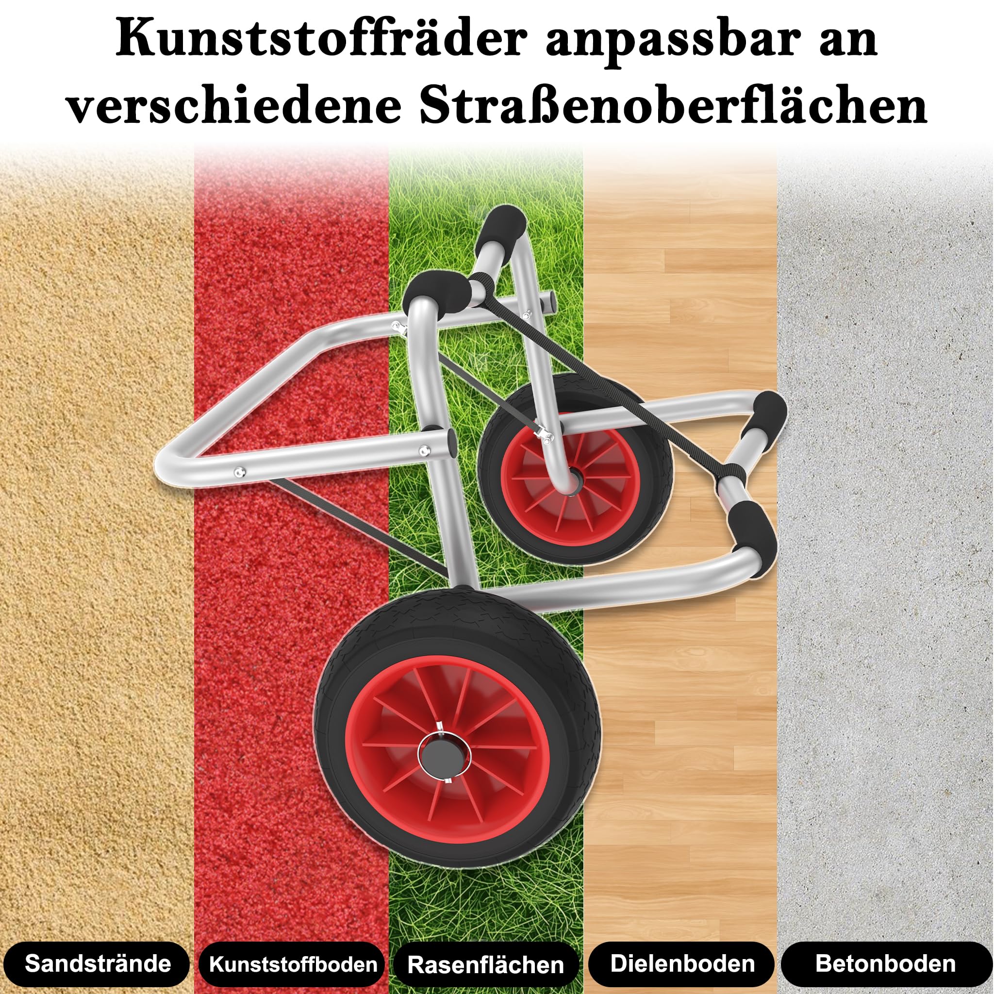 Faltbarer Kanuwagen & Kajakwagen aus Aluminium – Transportwagen für Kajak, Kanu & SUP, mit 2 PU-Rädern, Spannriemen, Traglast bis 100 kg