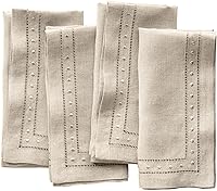 Olucio 100% Pure Flax Linen Napkins Set of 4 - Swiss Dot Embroidered Hemstitch 18x18 Inch Dinner Napkins for Elegant Table Decor