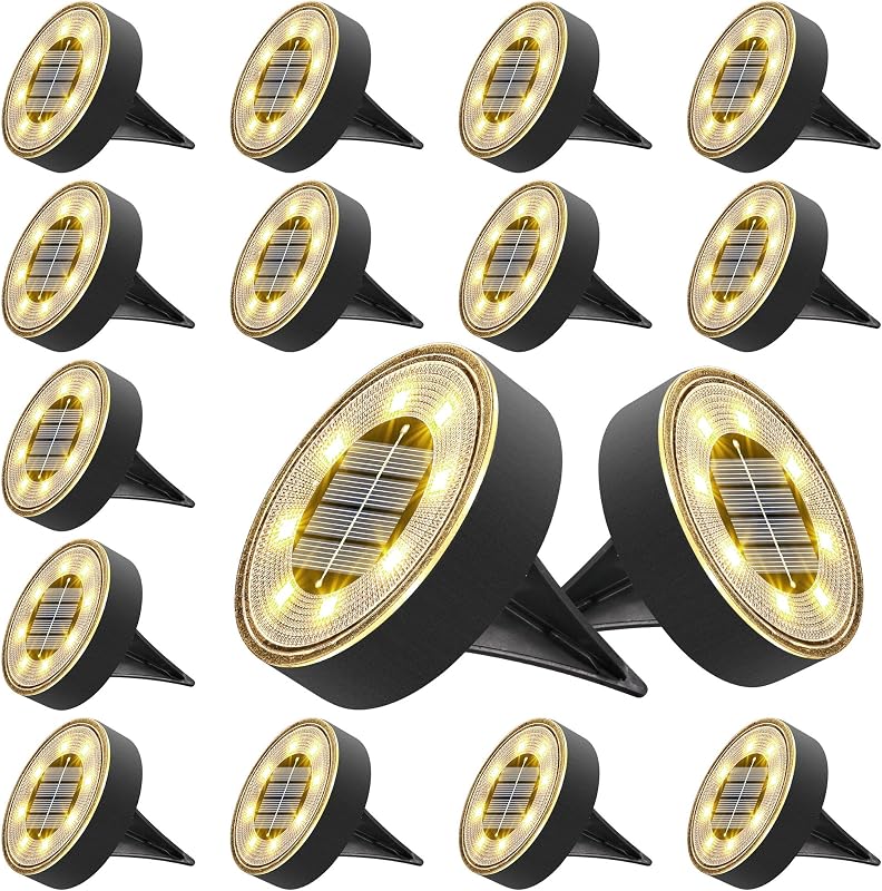 Joomer Solar Ground Lights Outdoor Waterproof, 16 Pack 8 LED, Warm White