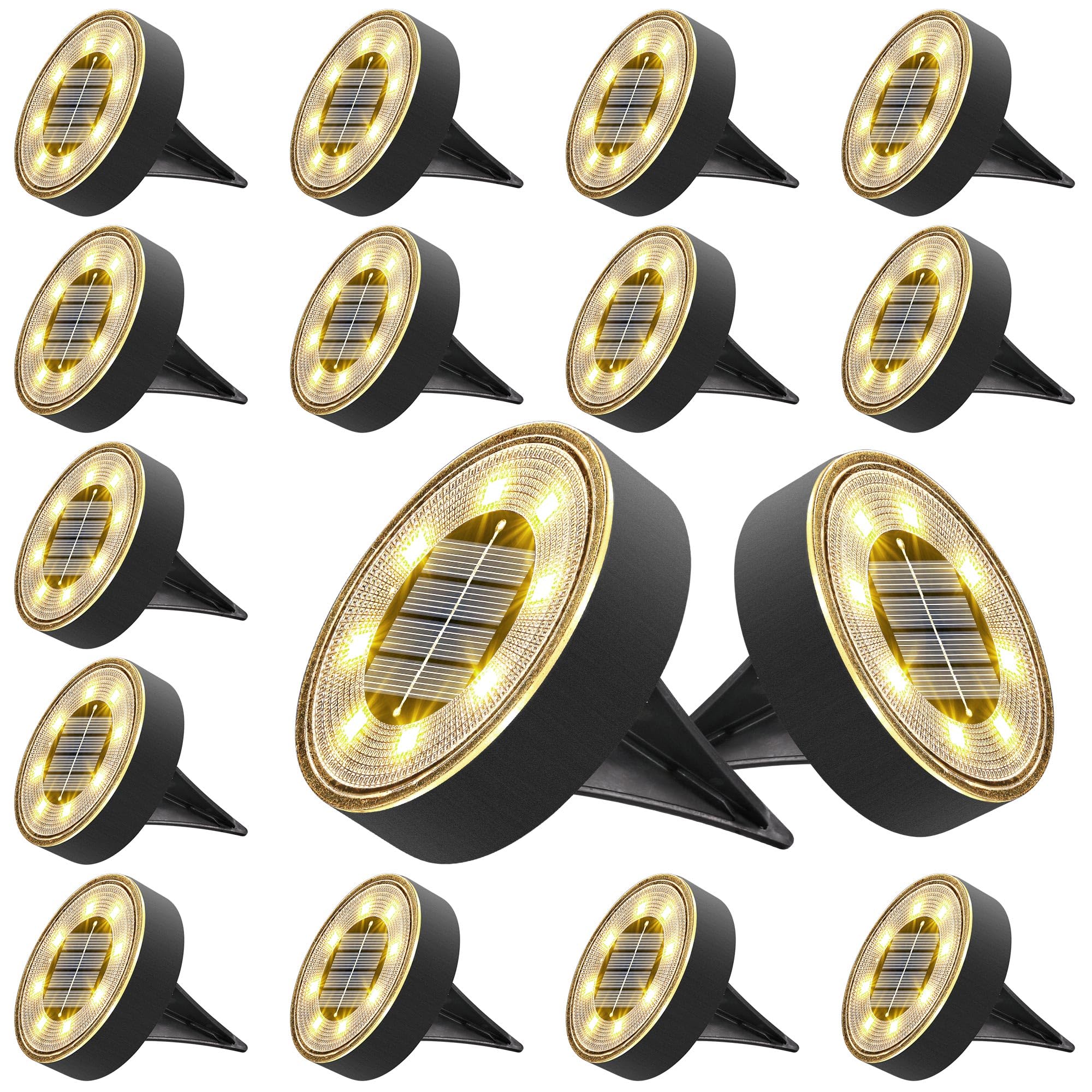 Joomer Solar Ground Lights 16 Pack 8 LED Solar Lights Outdoor IP68 Waterproof Disc Light In-Ground Landscape Lighting