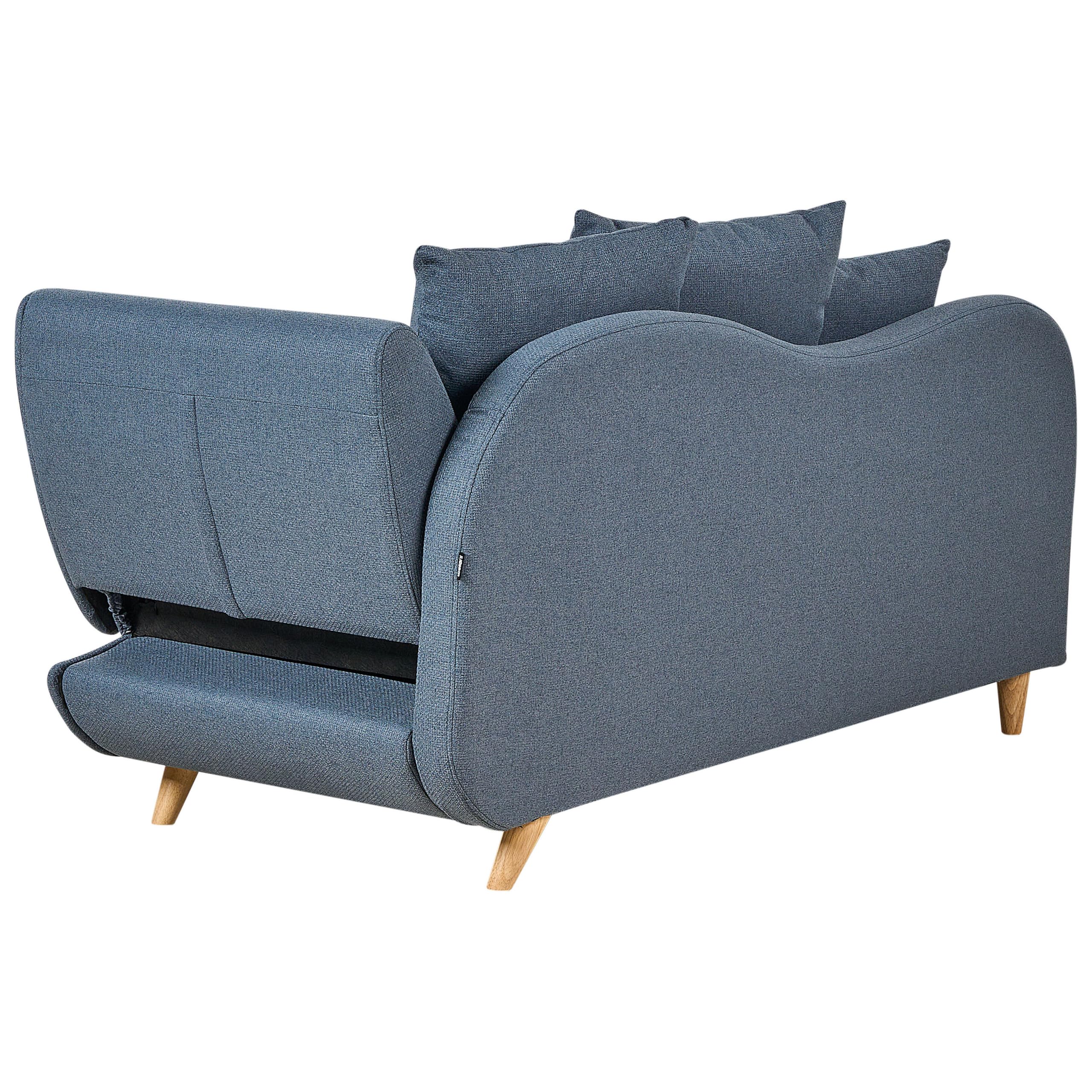 Beliani Chaiselongue Leinenoptik blau rechtsseitig mit Stauraum Kissen modern Meri II