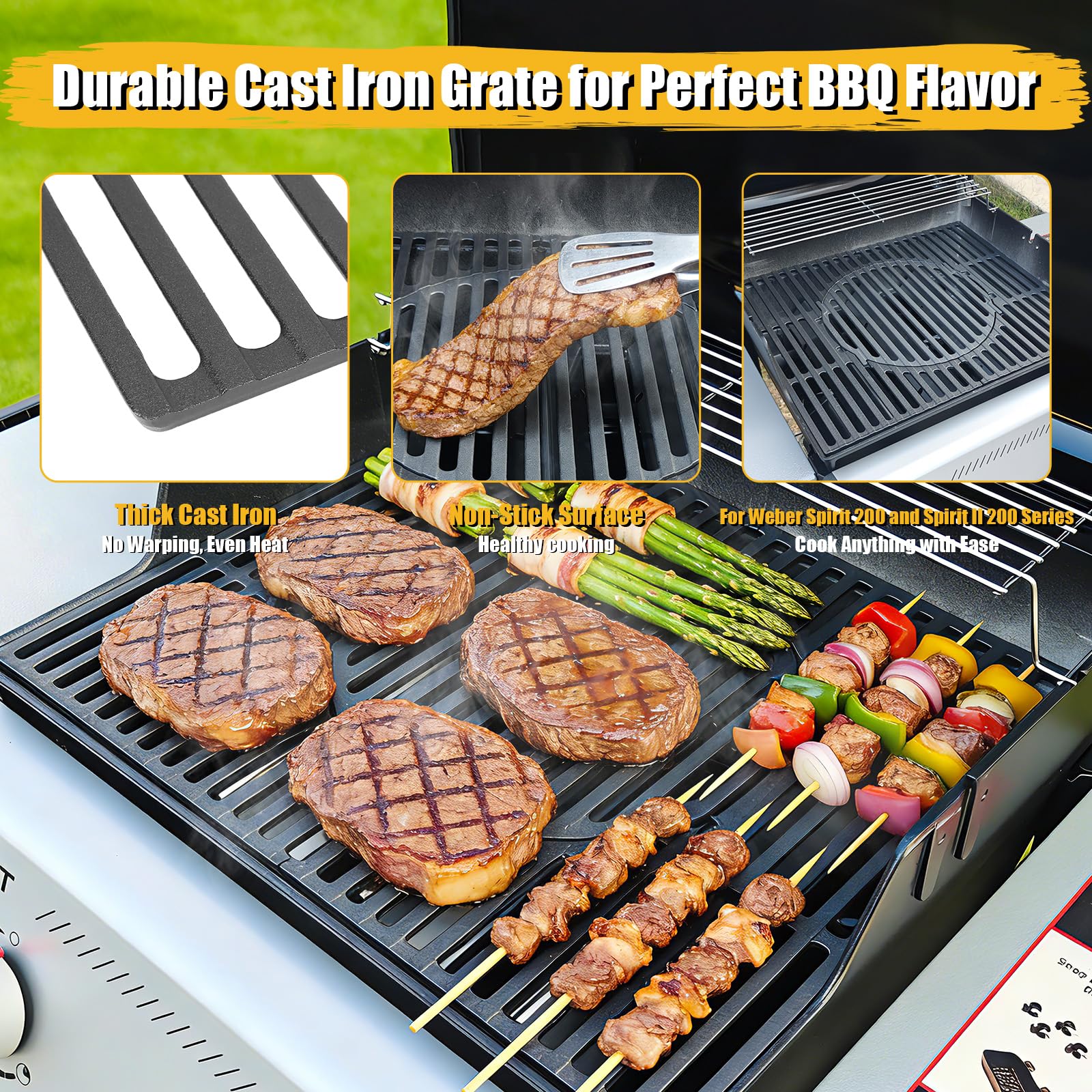GFTIME 7637 ruszt do grilla Weber Spirit i 200, 44,5 x 52 cm, ruszty do grilla gazowego Spirit E210/220 S210/220 (z przednimi przyciskami sterującymi), część zamienna