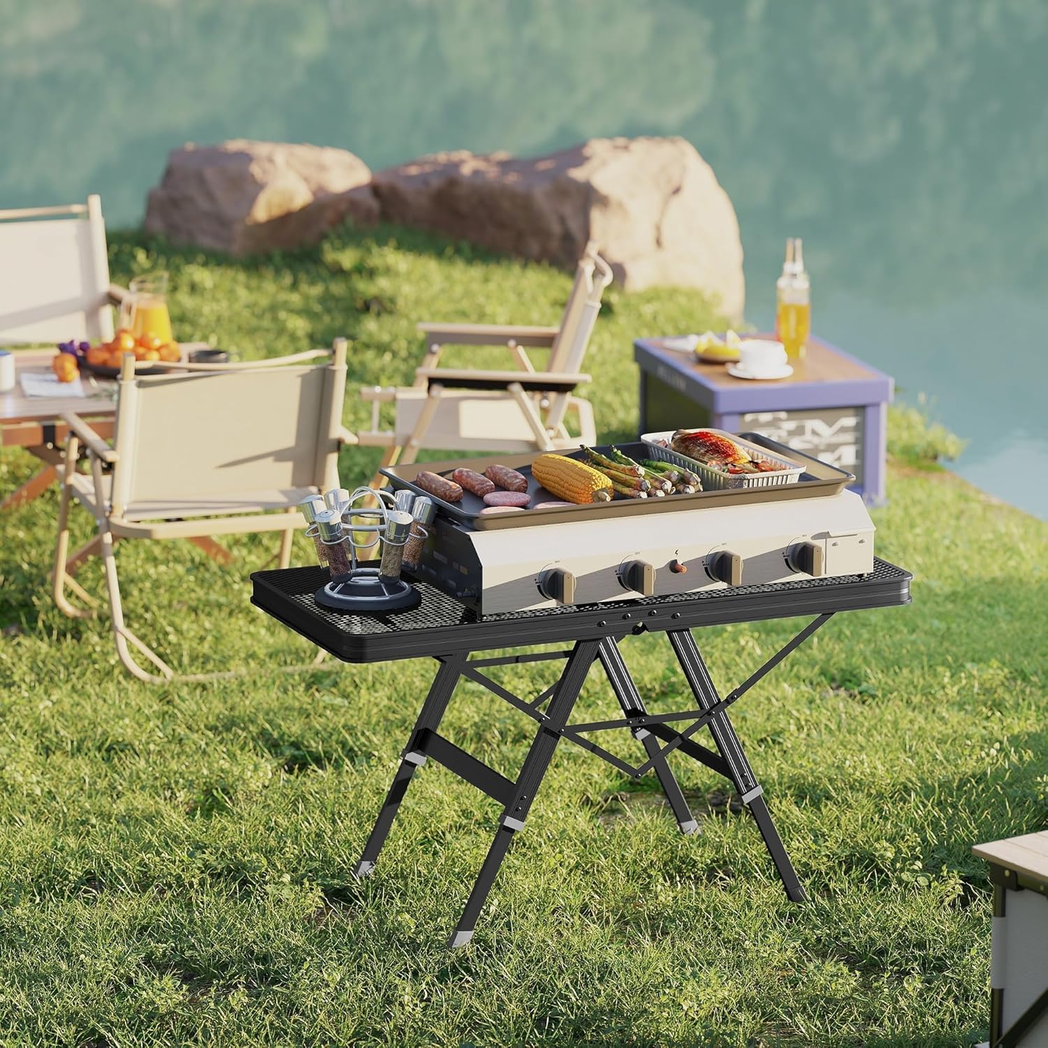 Camping Table with Adjustable Height and Foldable Design for Outdoor Picnics and Barbecues