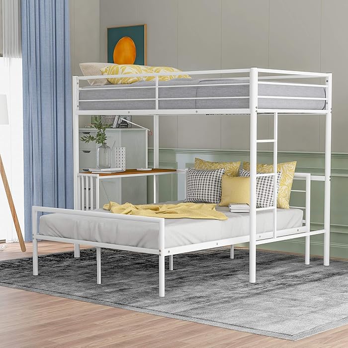 Buy Dolonm Convertible Twin Over Full Metal Bunk Bed with Desk, Ladder