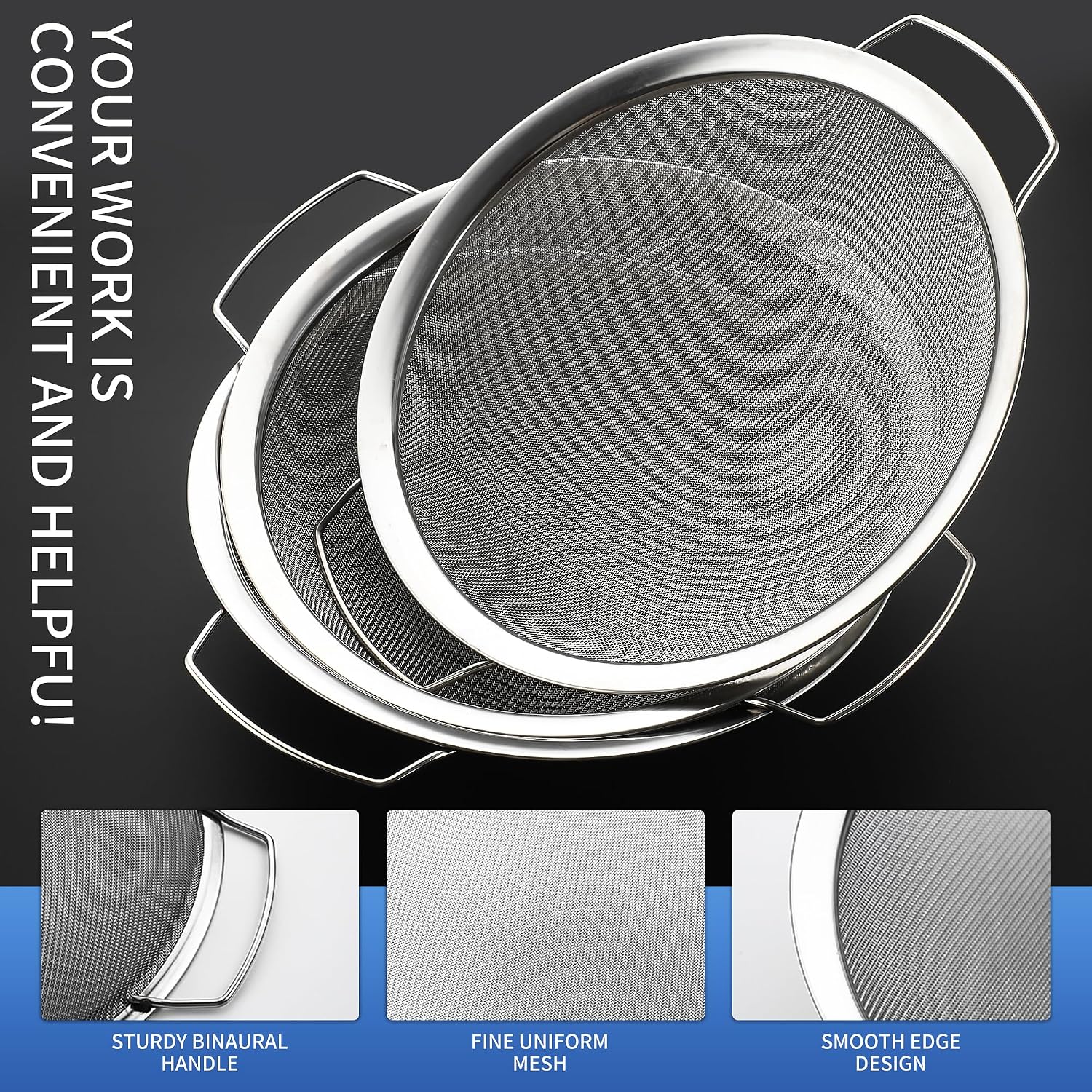 3 Pack 60 Mesh Stainless Steel Fine Mesh Paint Strainer for 5 Gallon Bucket, Paint Strainer Tool for Filtering Debris, Particles and Impurities from Paint and Liquids Drain, Rinse Food, Easy to Clean