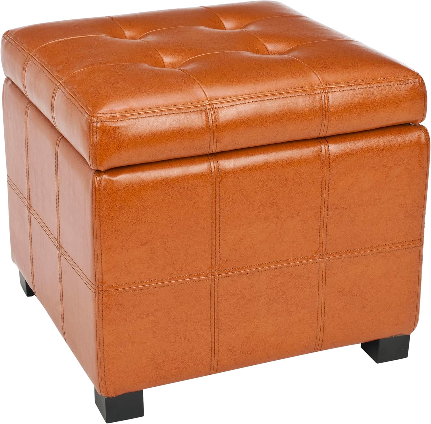 Safavieh Hudson Collection NoHo Tufted Brown Leather Square Storage Ottoman