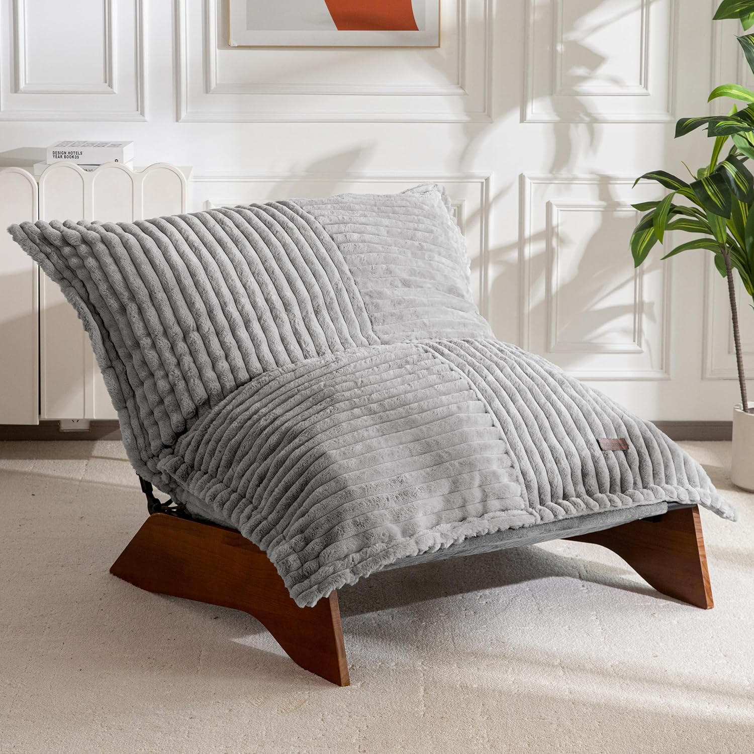 MAXYOYO Adjustable Living Room Chair, 3-Position Bean Bag Chair with Removable Cover, Upholstered Accent Chair with Frame, Soft Reclining Lounge for Bedroom, Apartment, Office, Grey Large Grey