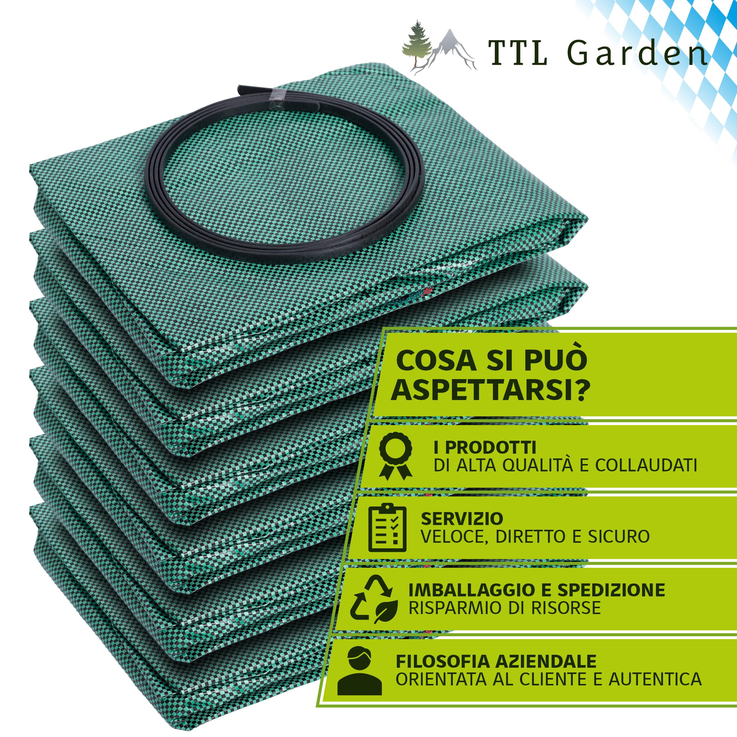 TTL GARDEN 6 sacchi da giardino da 272 l, doppio fondo extra stabile, 4 manici, 150 g/mq, robusti e pieghevoli, set da 6 pezzi da 272 litri, sacco da giardino per fogliame, siepe, rifiuti da giardino