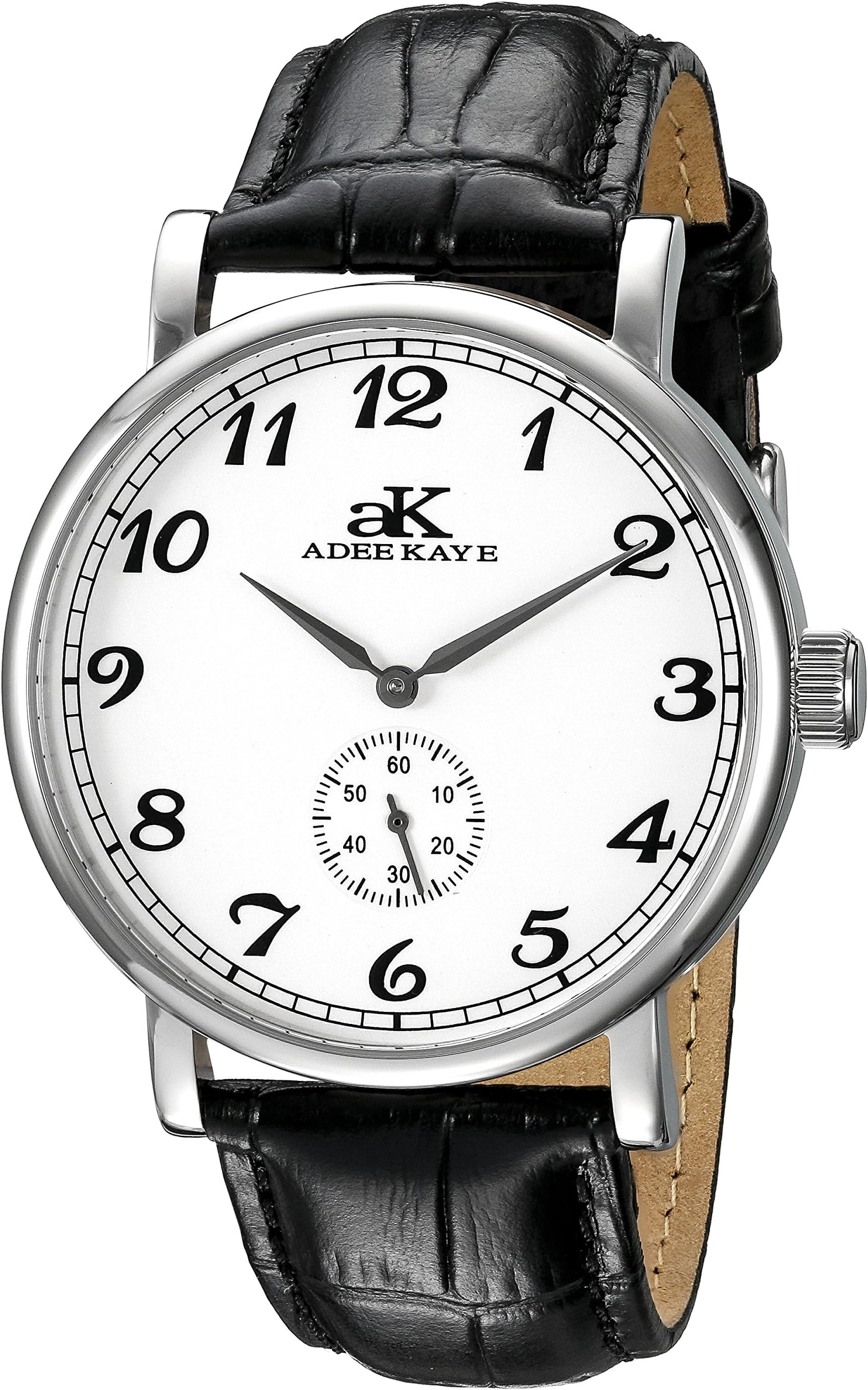 Adee Kaye Men's Analog Mechanical-Hand-Wind Watch with Leather-Synthetic Strap AK9061N-M/SV