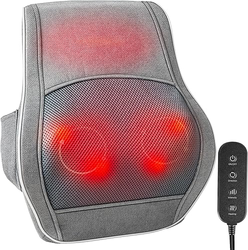 Brelley Shiatsu Masajeador de cuello y espalda con calor, almohada de masaje de tejido profundo, masajeadores eléctricos con cabeza giratoria