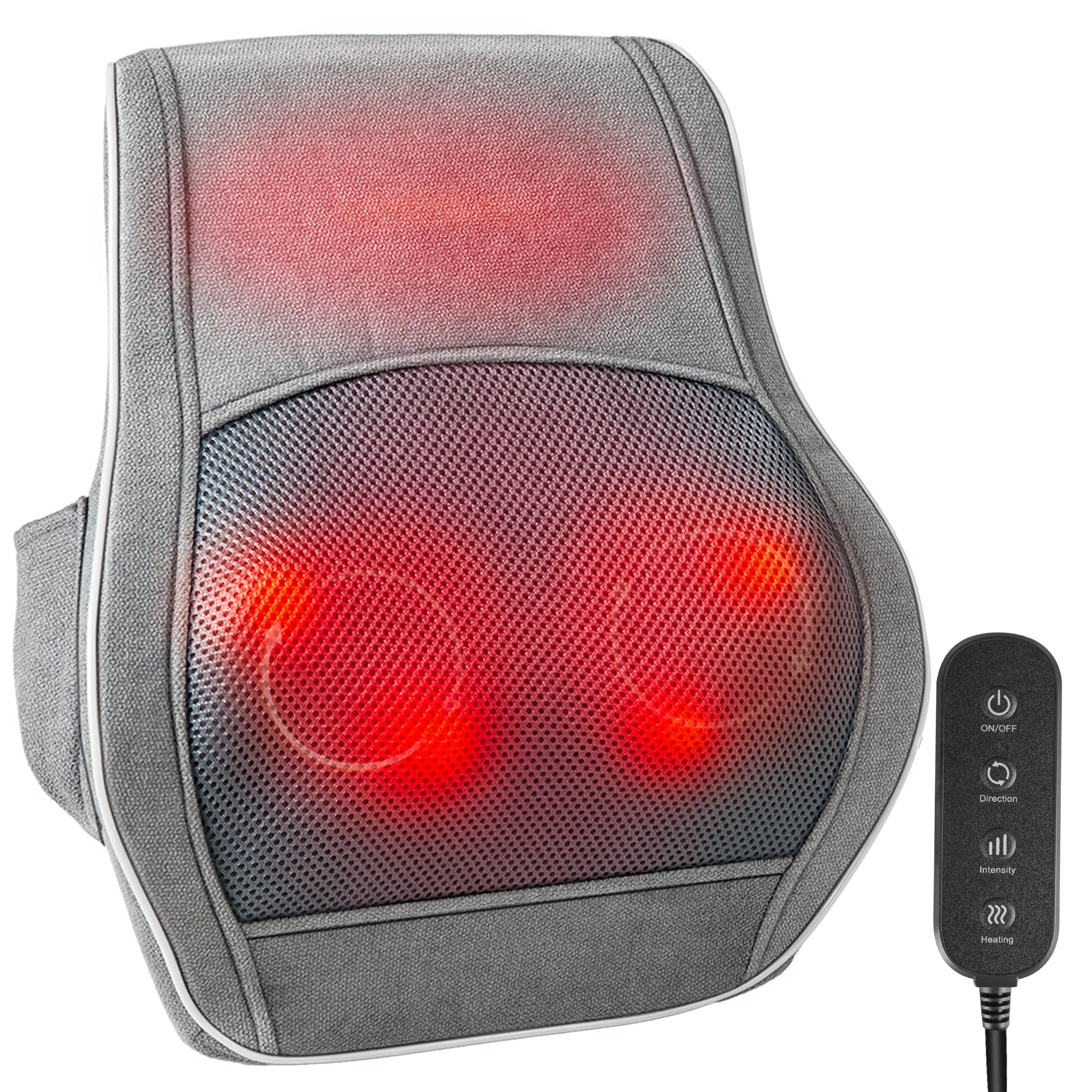 Brelley Shiatsu Neck and Back Massager with Heat Deep Tissue Kneading Massage Pillow Electric Massagers with Bi-Directional Rotating